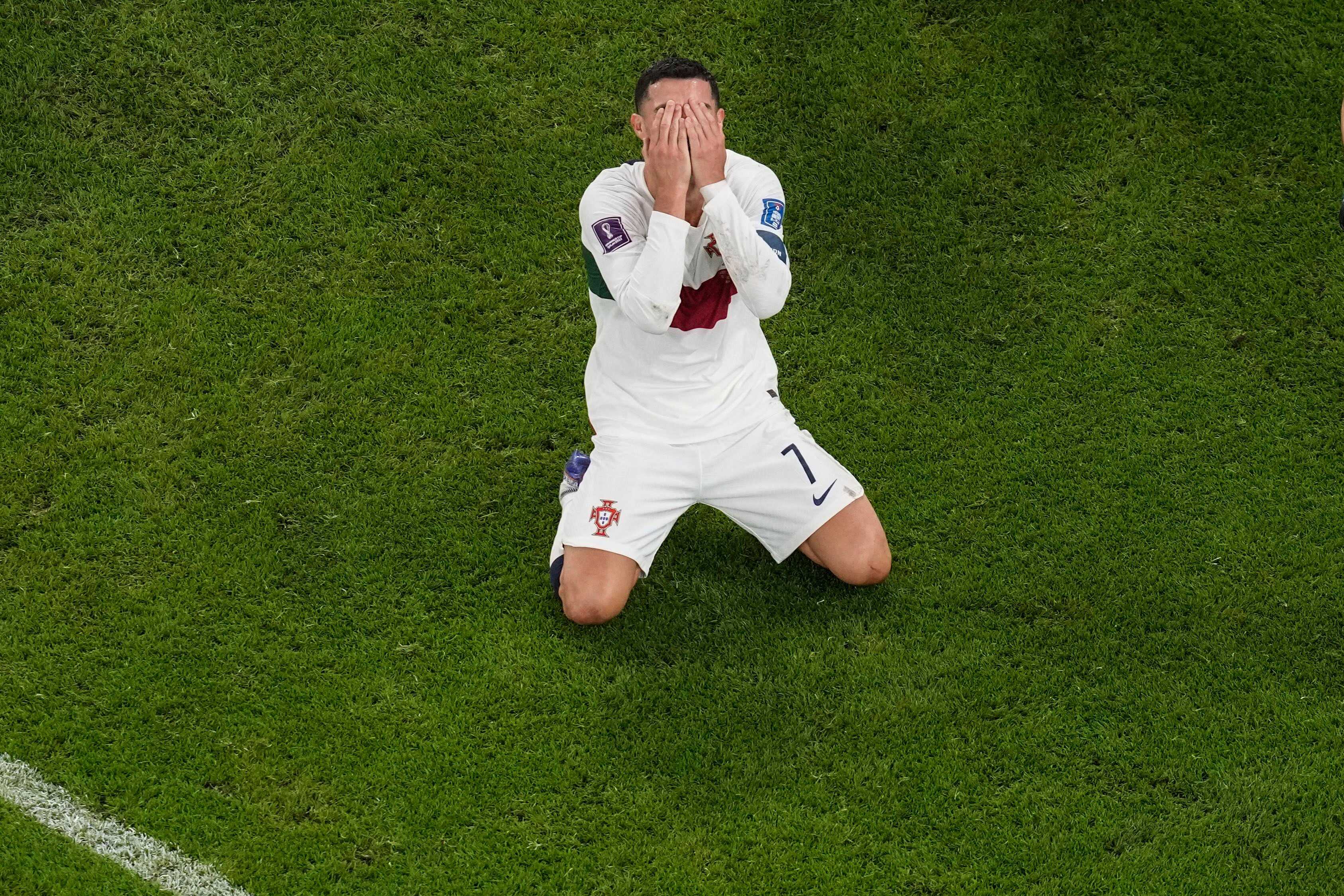 Portugal’s Cristiano Ronaldo reacts after he failed to score during the Fifa World Cup quarterfinal match between Morocco and Portugal on December 10 in Qatar. Photo: AP