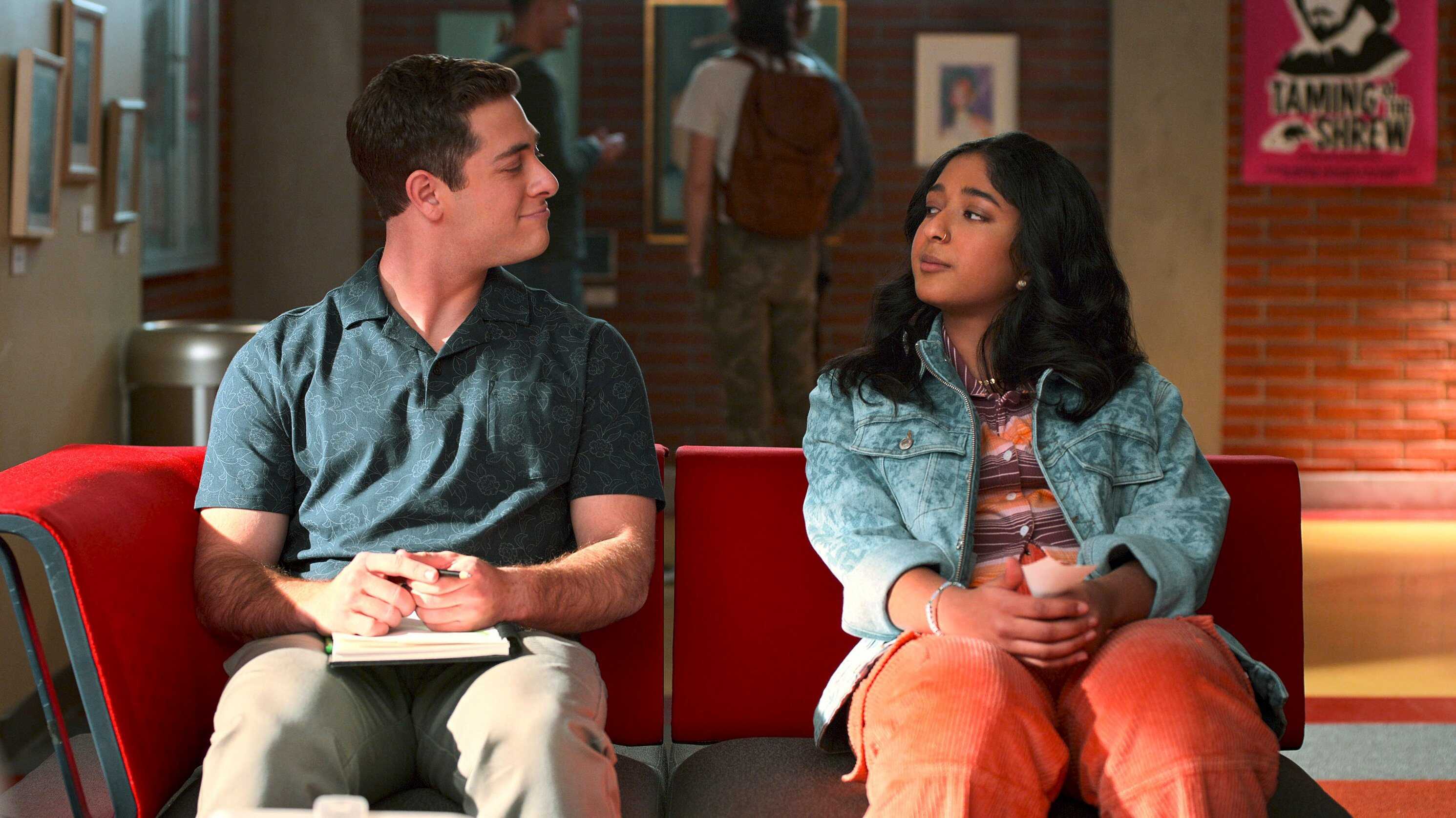 Jaren Lewison and Maitreyi Ramakrishnan star as Ben and Devi in “Never Have I Ever”. Photo: Netflix