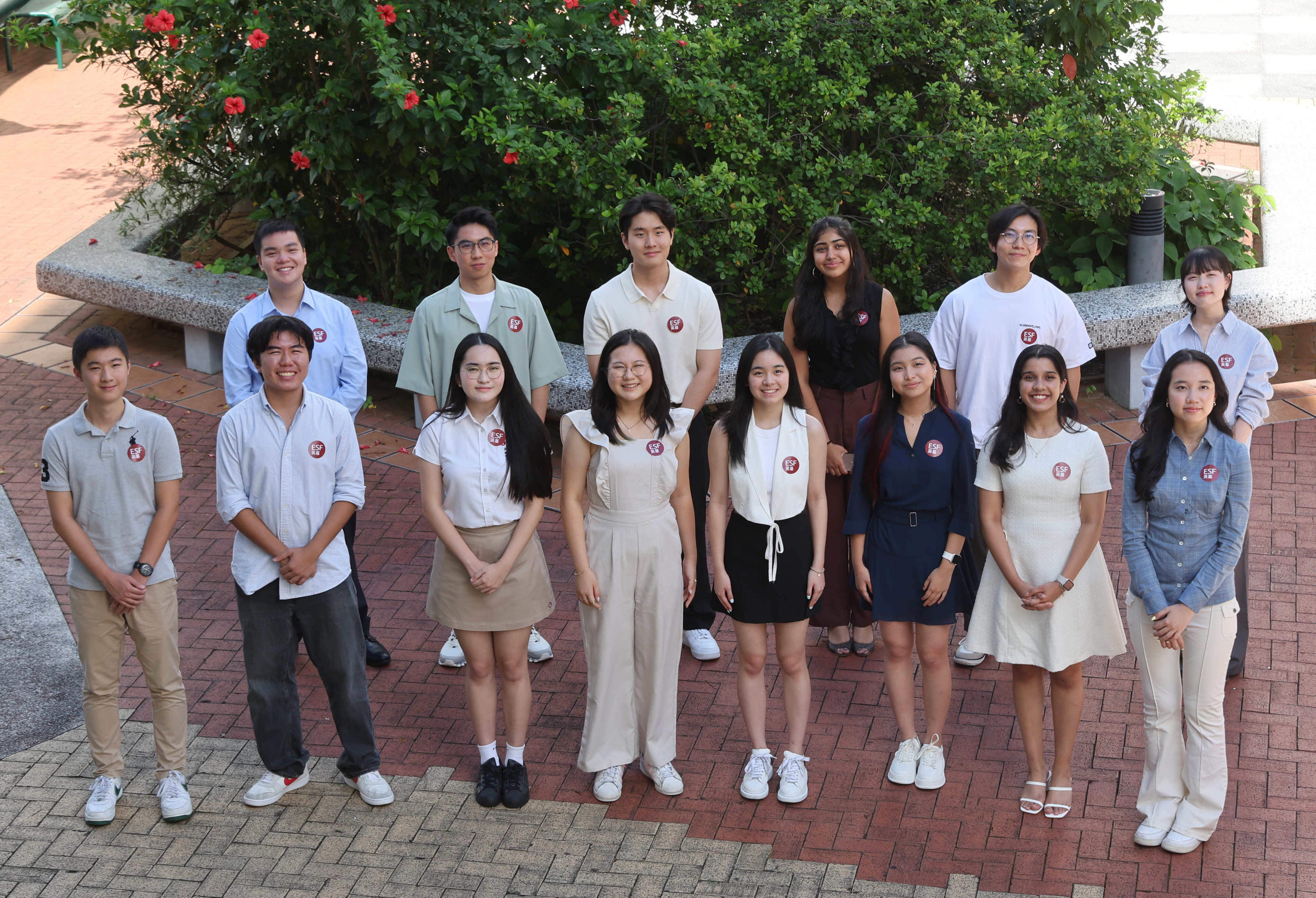 ESF’s students pose for a picture after the IB Diploma 2024 exam results  were announced at ESF King George V School in Ho Man Tin. Photo: Edmond So