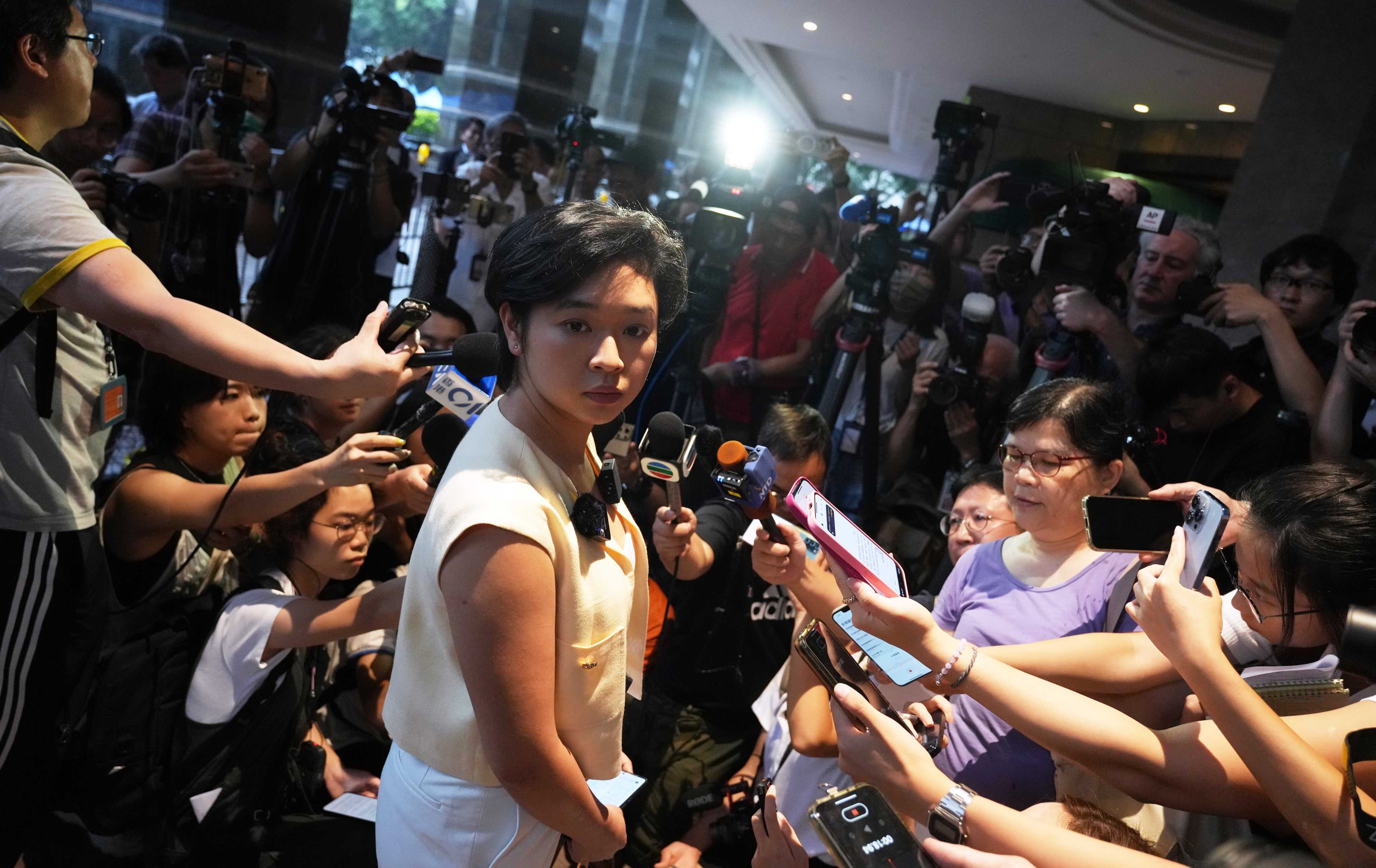 The Hong Kong Journalists Association holds a press conference regarding the Wall Street Journal’s decision to terminate the employment of HKJA chair Selina Cheng. Photo: Sam Tsang