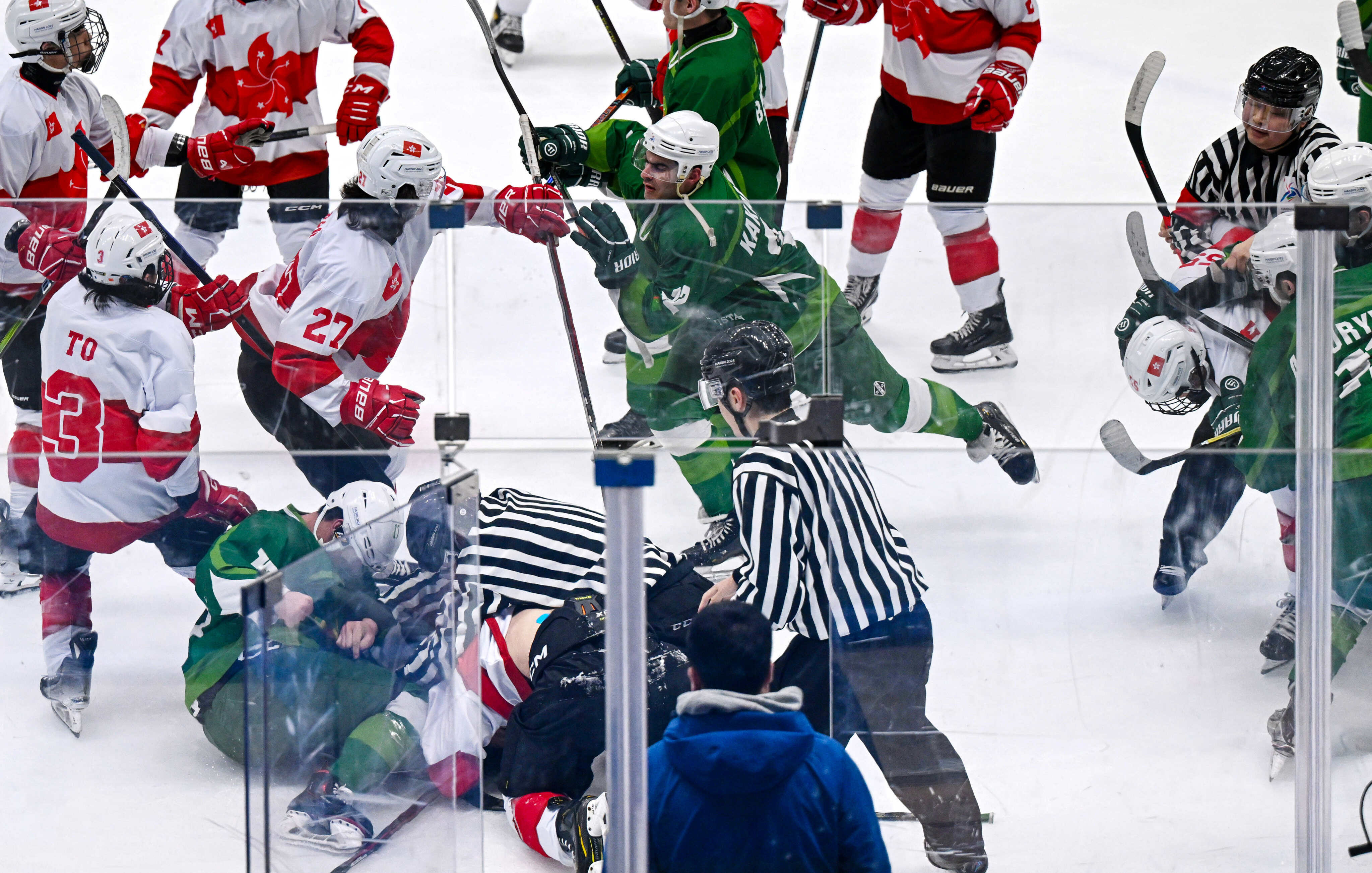The shocking physical altercation and dispute came after the Hong Kong team won 5-1. Photo: Xinhua