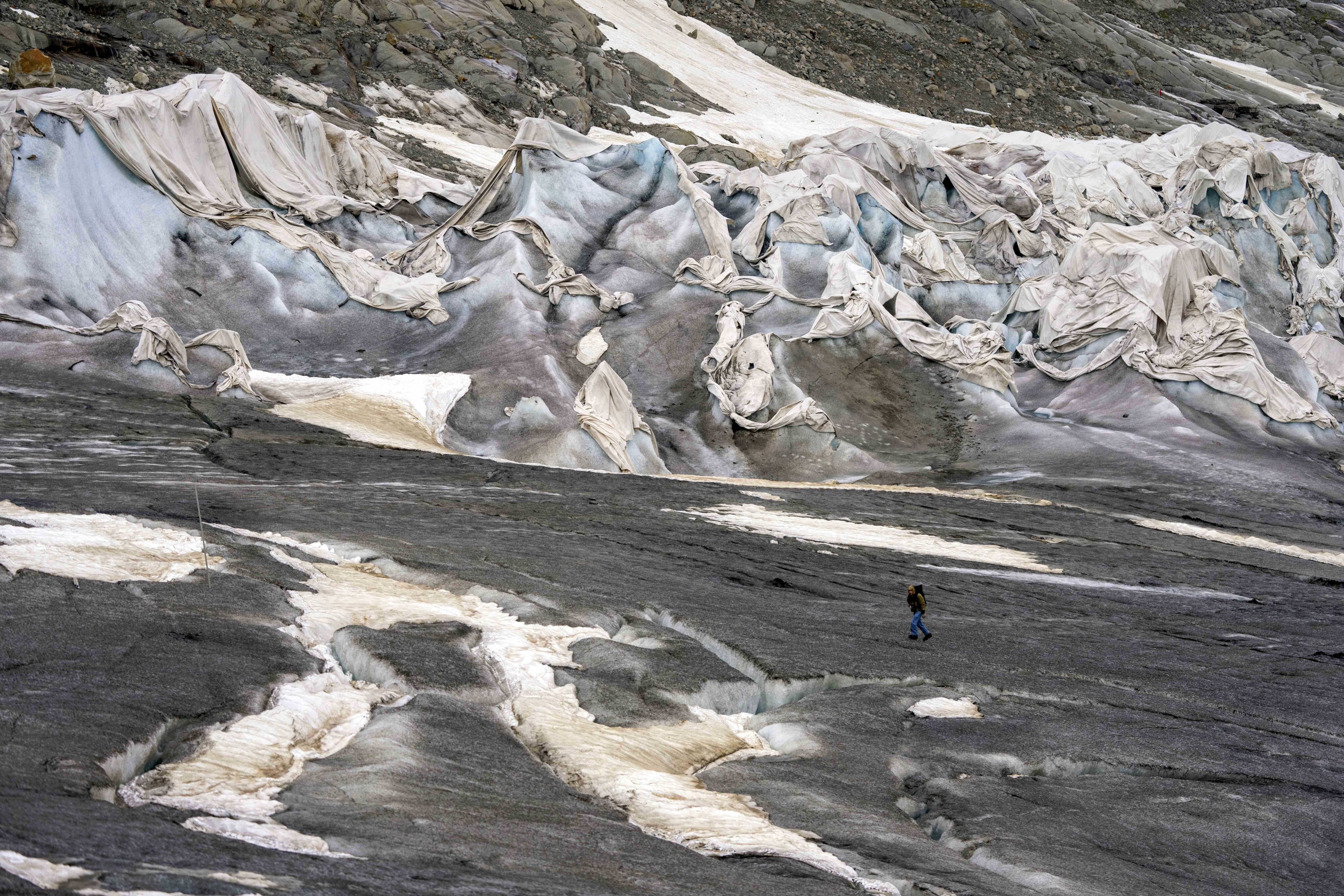Swiss glaciers face a snow deficit, 13 per cent below average, risking increased summer melting. Photo: AP