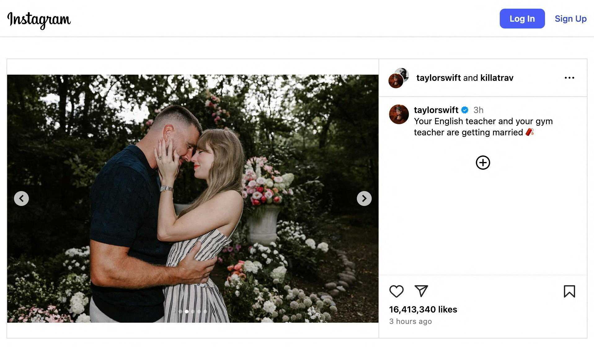 Pop icon Taylor Swift and NFL star Travis Kelce announce engagement, blending music and sports worlds in a high-profile romance.  Photo: Taylor Swift via Instagram/Reuters