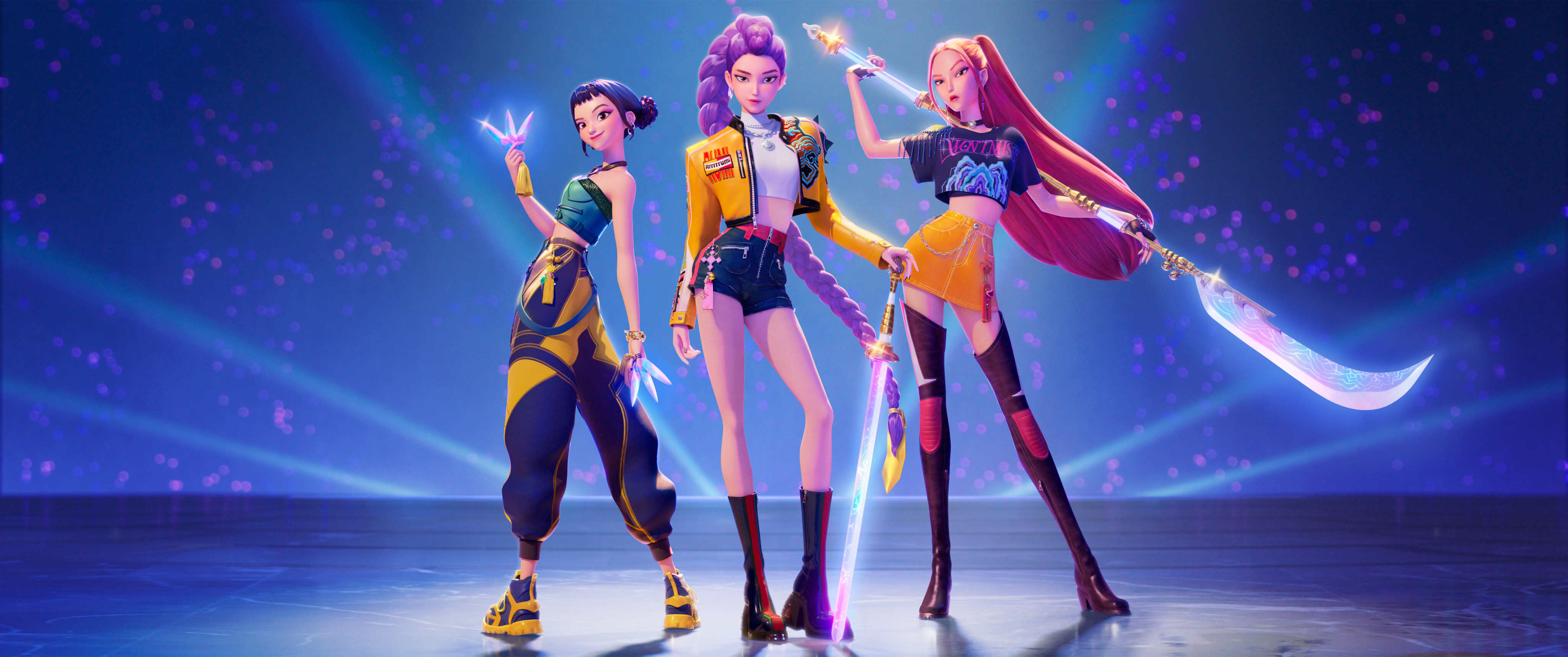 Rumi, Mira and Zoey are K-pop superstars – and demon hunters who protect their fans from an ever-present supernatural threat. Photo: Netflix