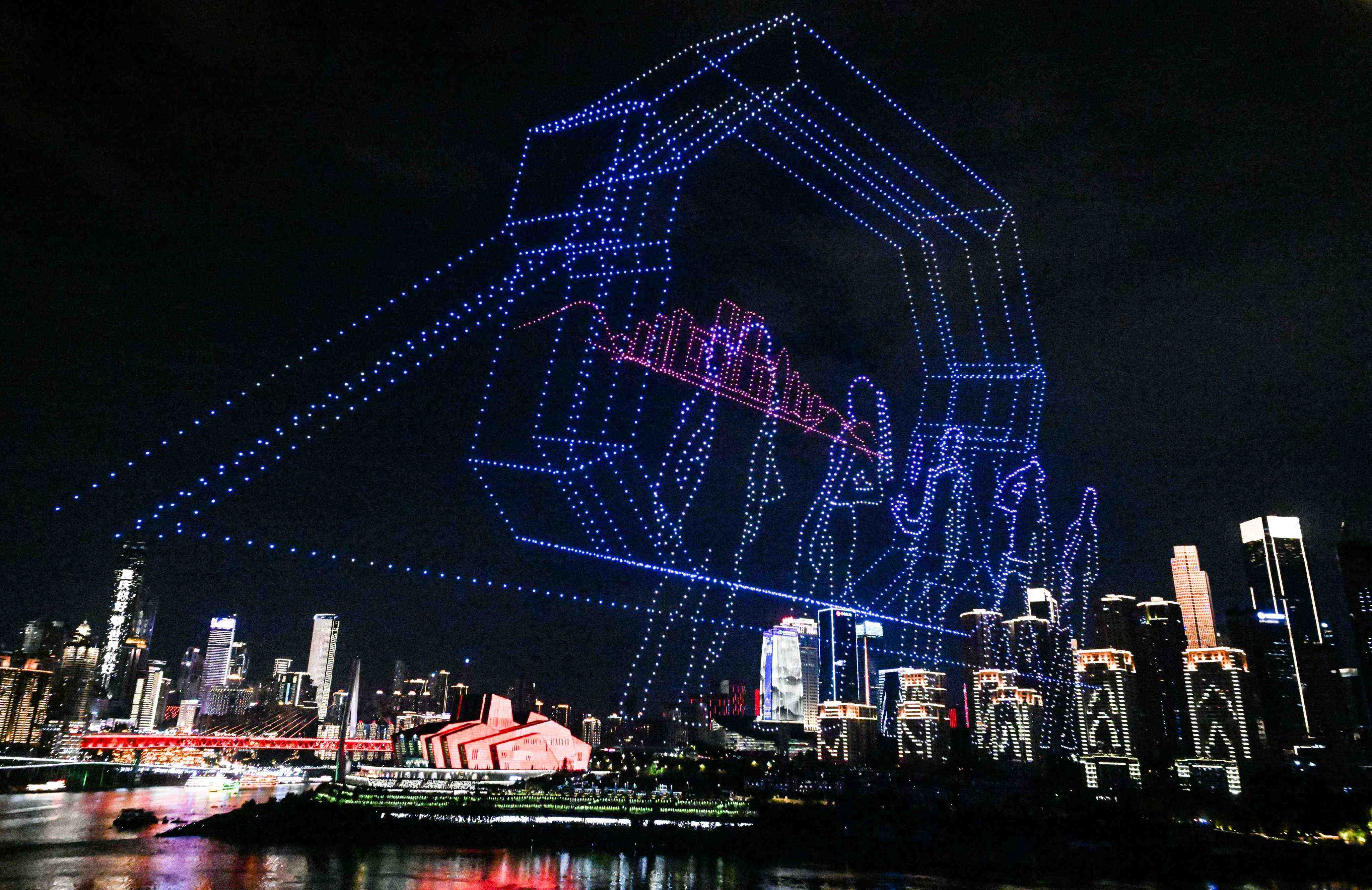 A drone light show staged in southwest China’s Chongqing. Photo: Xinhua