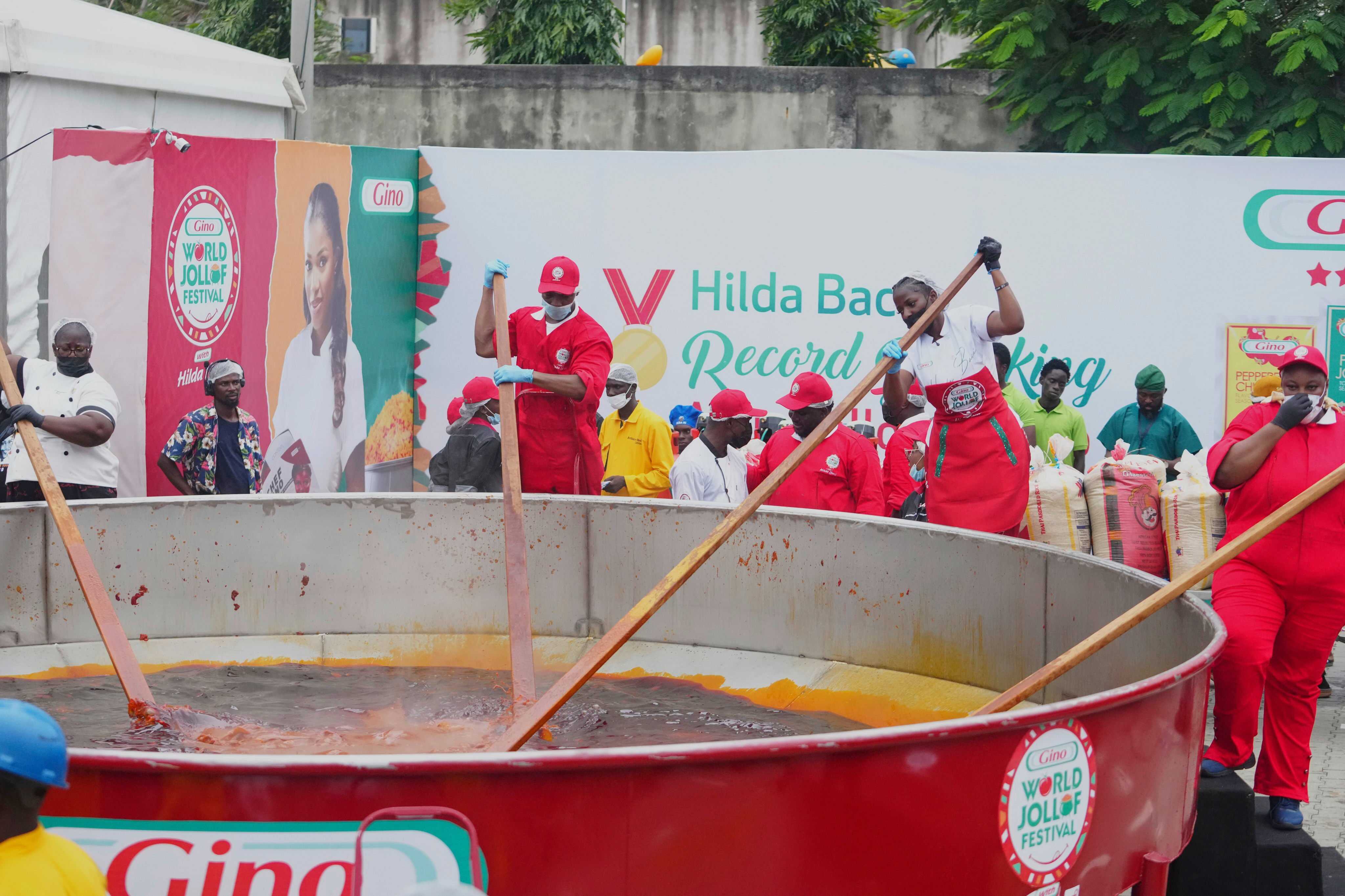Chef Hilda Baci and her team have been recognised for cooking the world’s largest pot of jollof rice. Photo: AP
