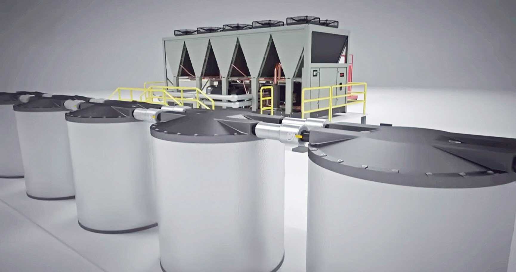 Ice batteries cool buildings sustainably, cutting electricity use and grid strain. Photo: YouTube/CBS