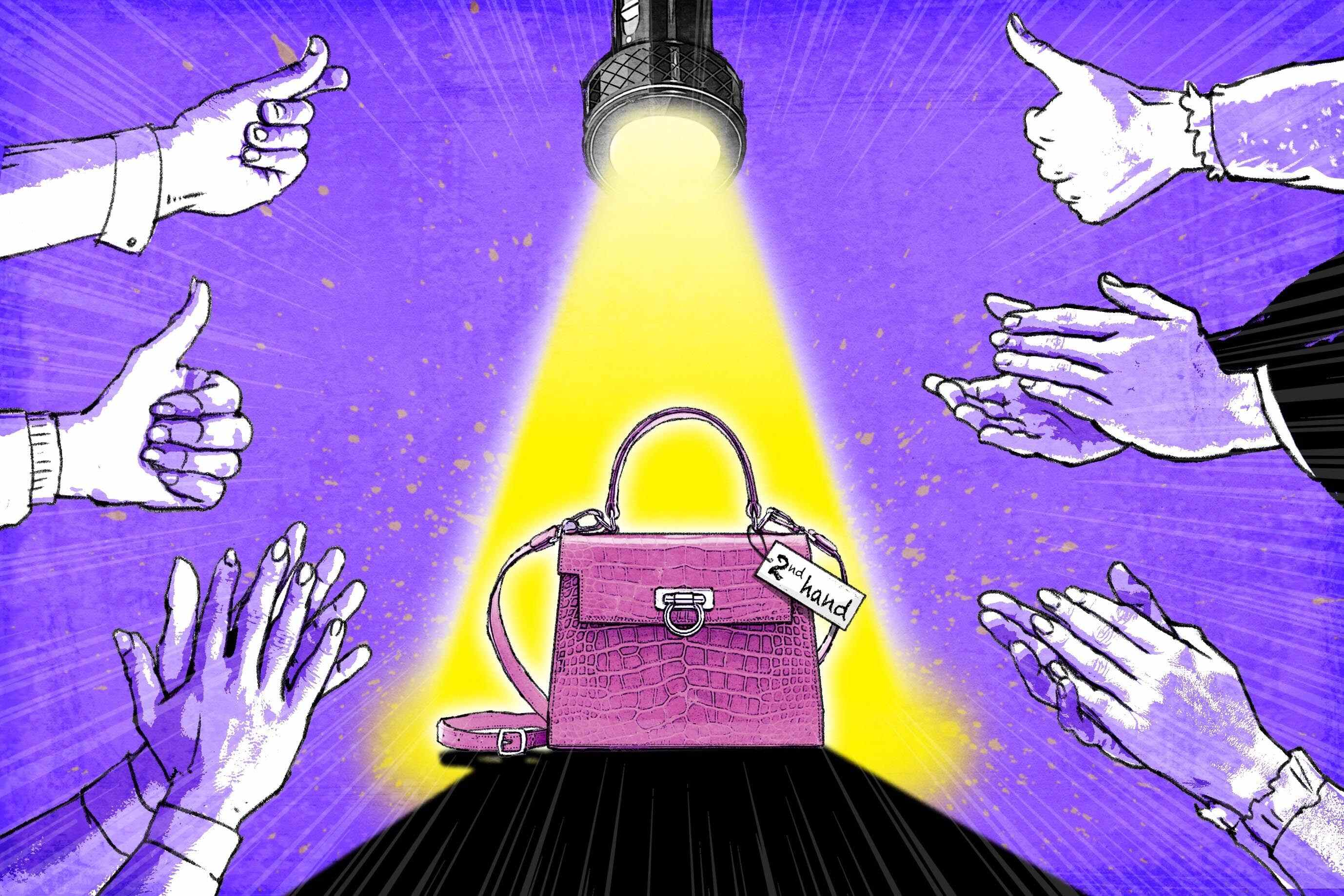 Once looked down on, second-hand shopping has become popular in China, especially for luxury goods. Illustration: Henry Wong
