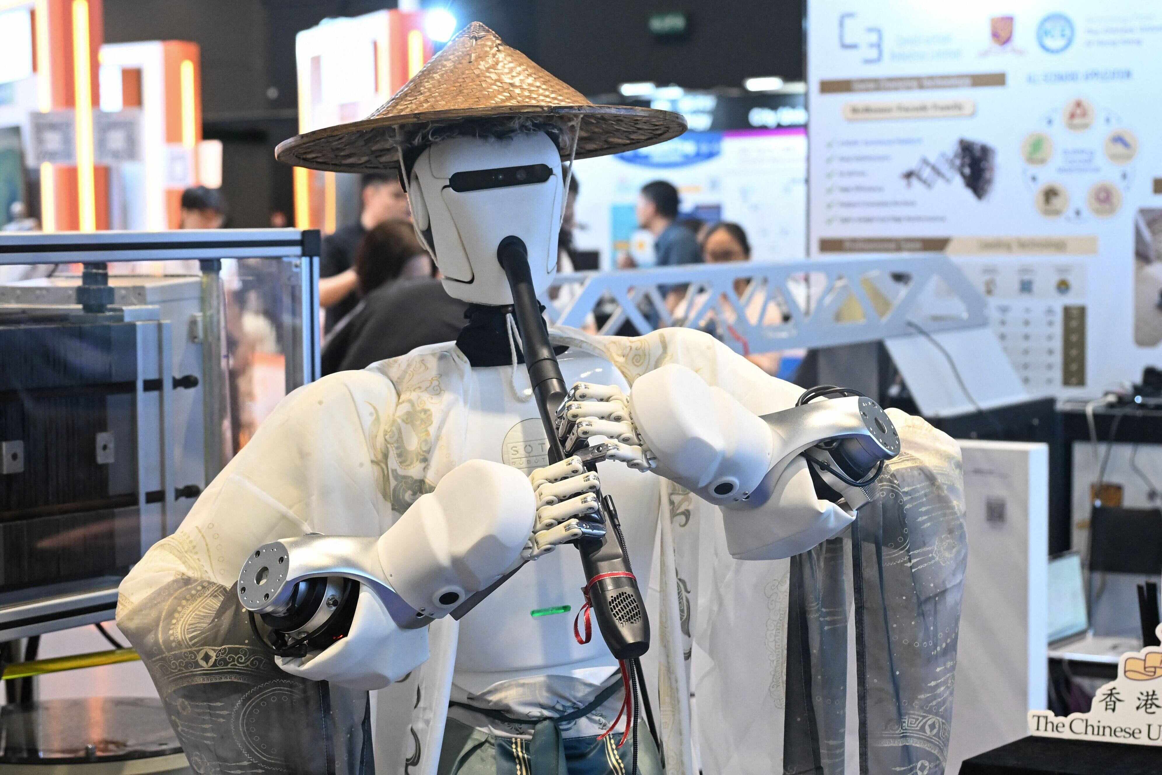 A robot plays music at the Hong Kong InnoEx 2026 Robot and AI Fair at the Hong Kong Convention and Exhibition Centre. Photo: AFP