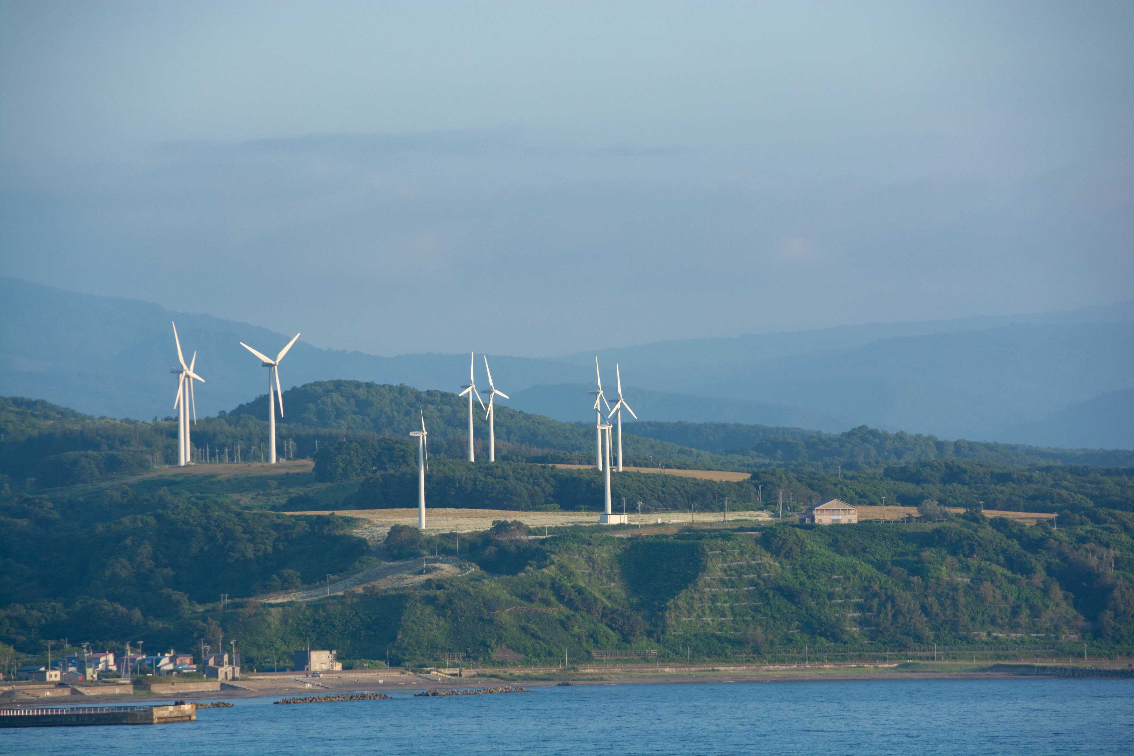 Wind turbines on the coast of Rumoi in Hokkaido, Japan. Photo: Getty Images/iStockphoto