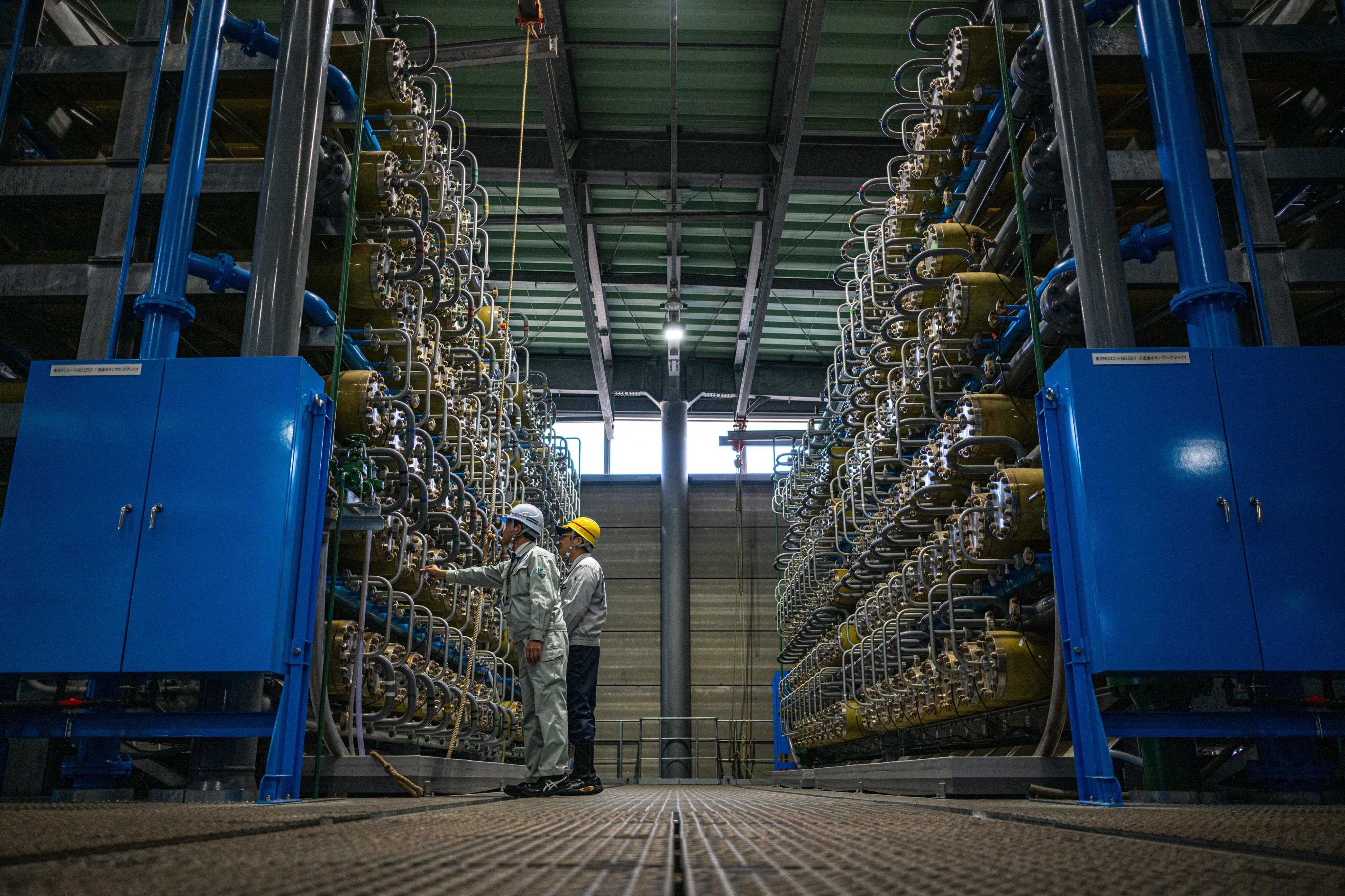 Staff members at the Sea Water Desalination Plant in Fukuoka harness the natural process of osmosis to generate renewable energy. Photo: AFP