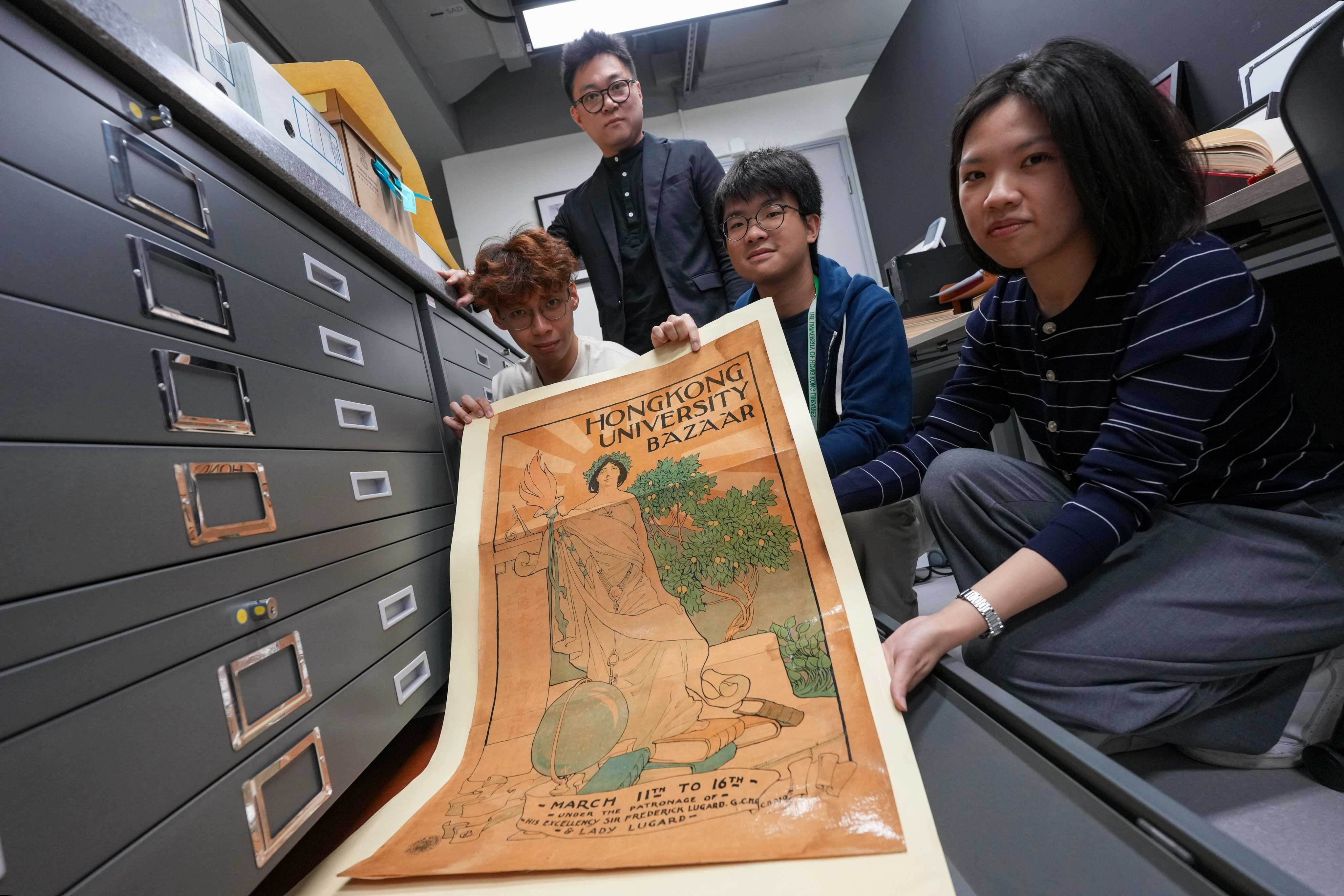 Archivists at the University of Hong Kong include Colin Loong (from left), Garfield Lam, Neil Lam and Sandy Sin. Photo: Karma Lo