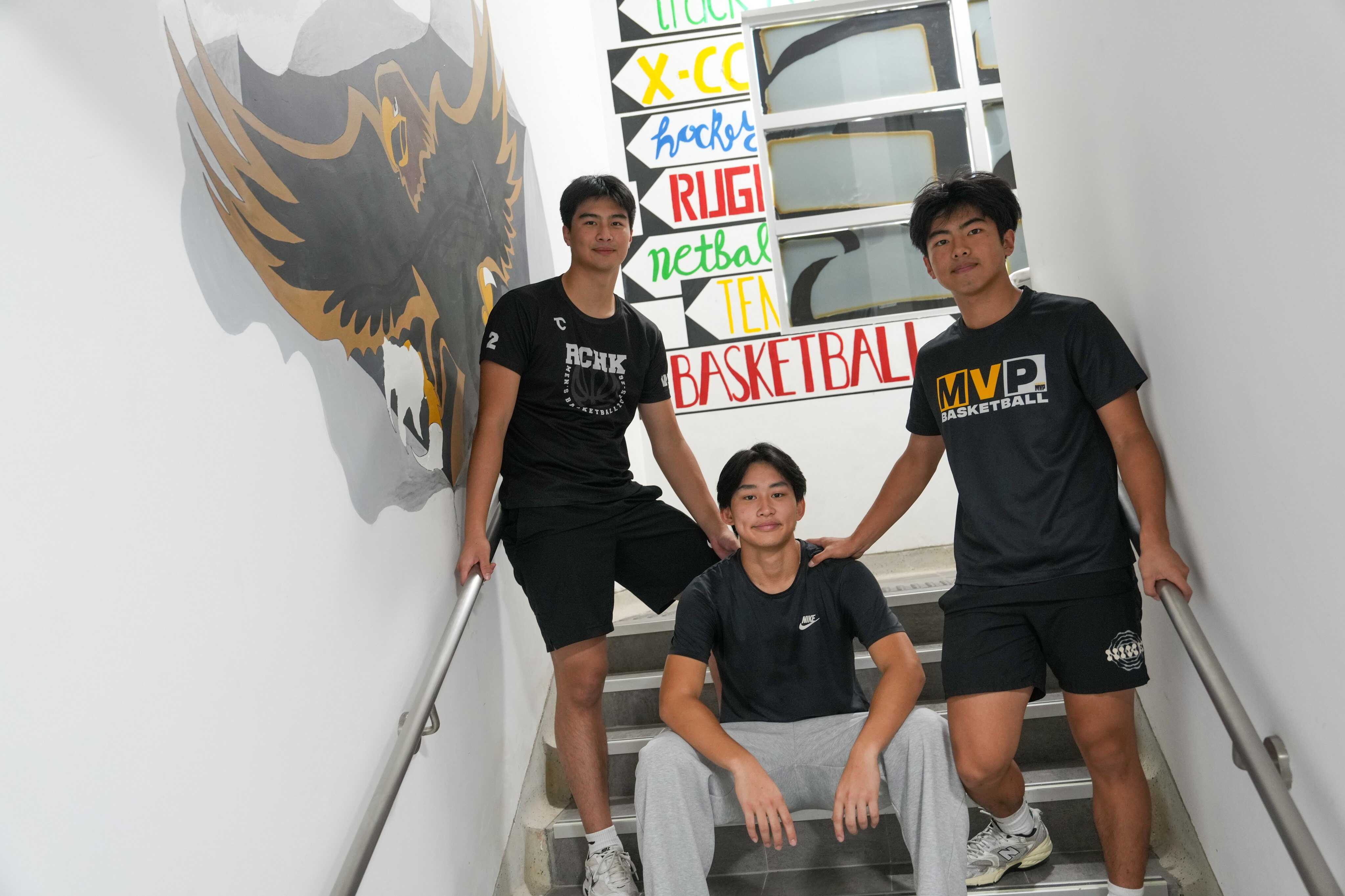 (From left to right) Renaissance College Hong Kong pupils Will Law, Long Auyeung and Marco So founded the Lunchtime Basketball League at their school. The league allows the broader school community to connect with the sport of basketball by hosting games during school hours. Photo: Sam Tsang