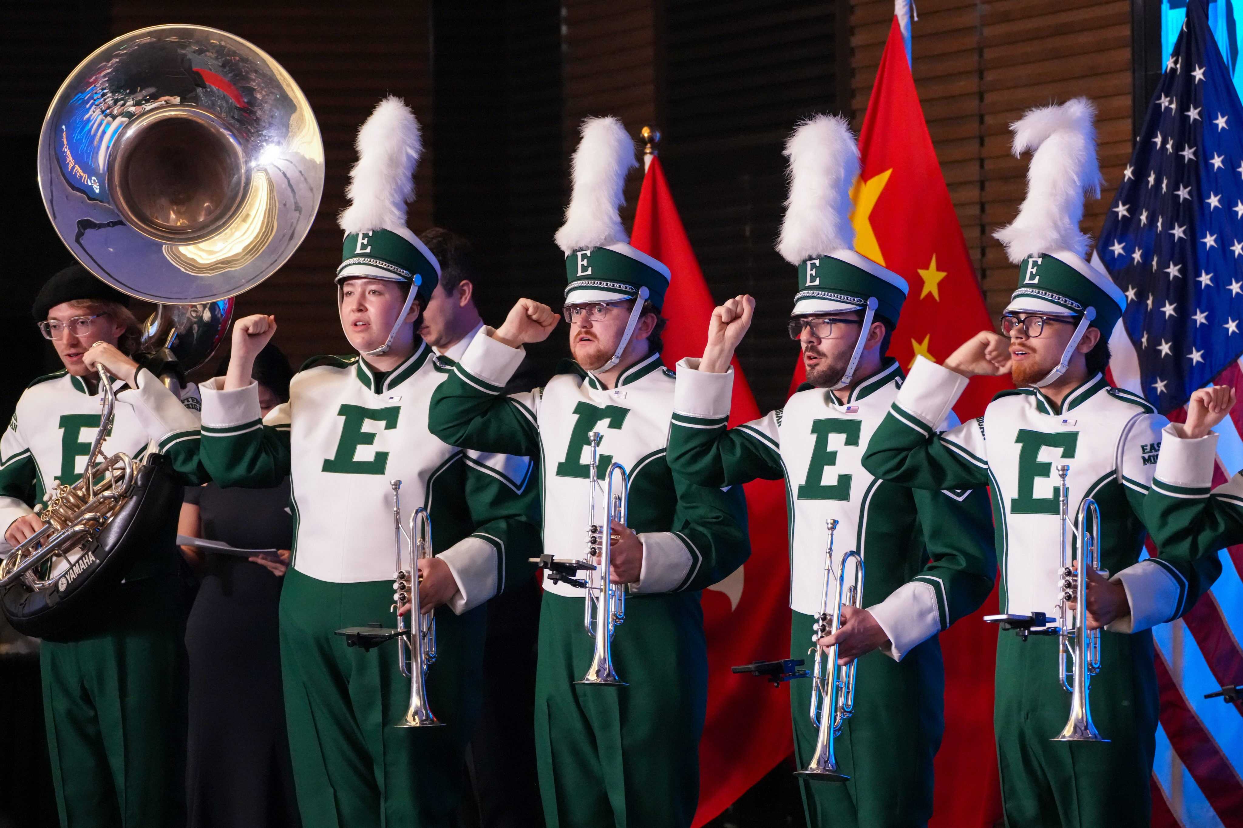 Sixteen members of the Eastern Michigan University marching band performed in Hong Kong to commemorate the 250th anniversary of US independence. Photo: Dickson Lee
