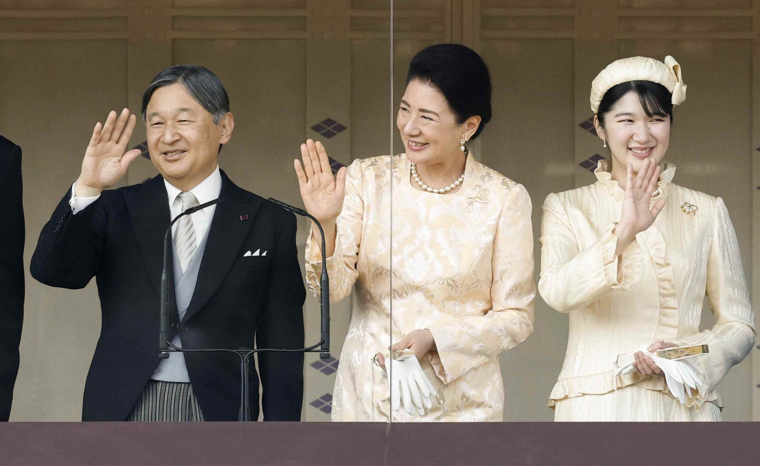 Japan’s Emperor Naruhito (left), Empress Masako (centre) and their daughter Princess Aiko greet a crowd gathered to celebrate the emperor’s 66th birthday at the Imperial Palace in Tokyo in February 2026. Photo: Kyodo