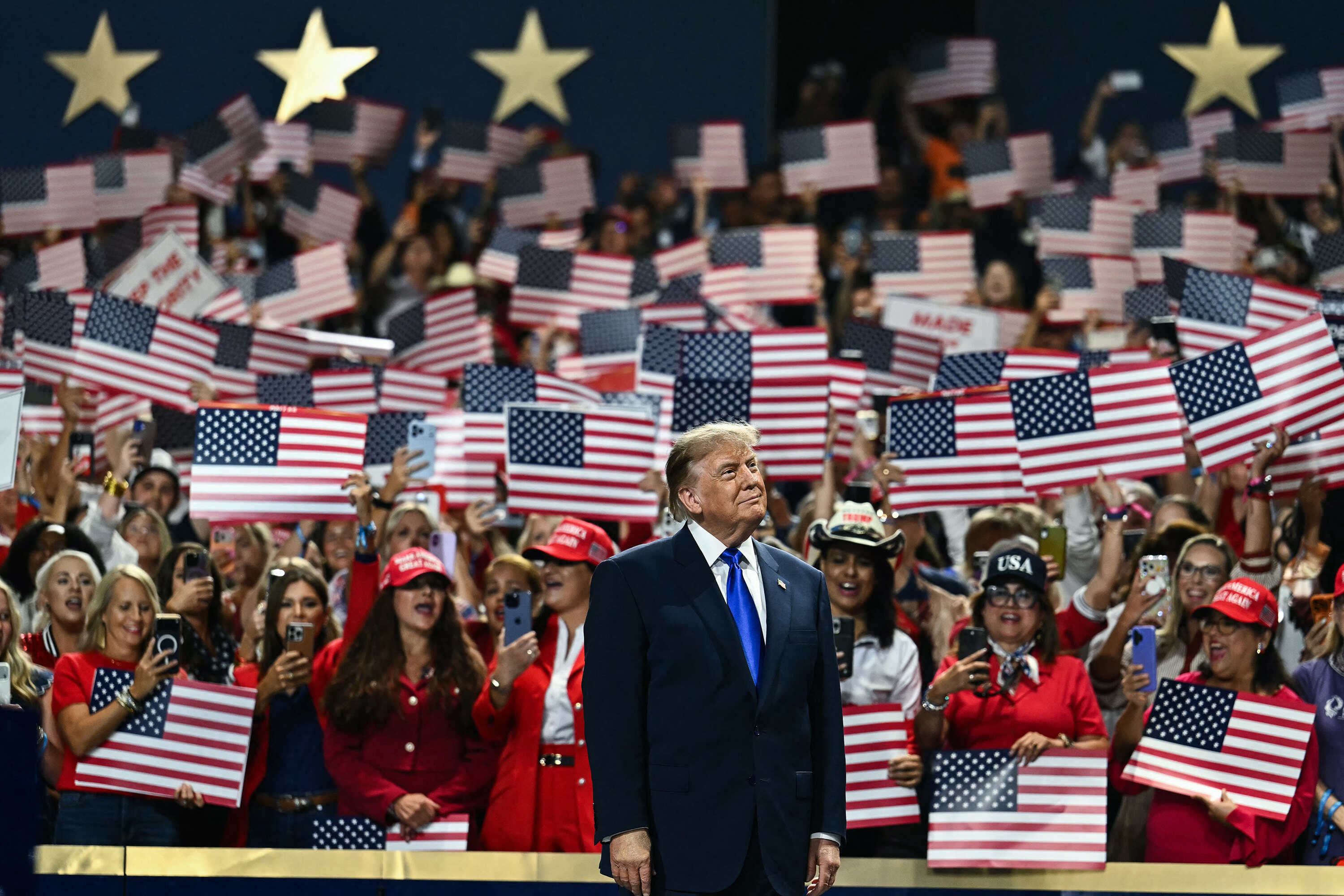 US President Donald Trump pictured at the Republican National Midterm Convention in Dallas, Texas on September 9, 2026. A federal judge in Boston recently blocked his administration’s bill that would limit the duration of visas for foreign students and journalists. Photo: AFP/Getty Images/TNS