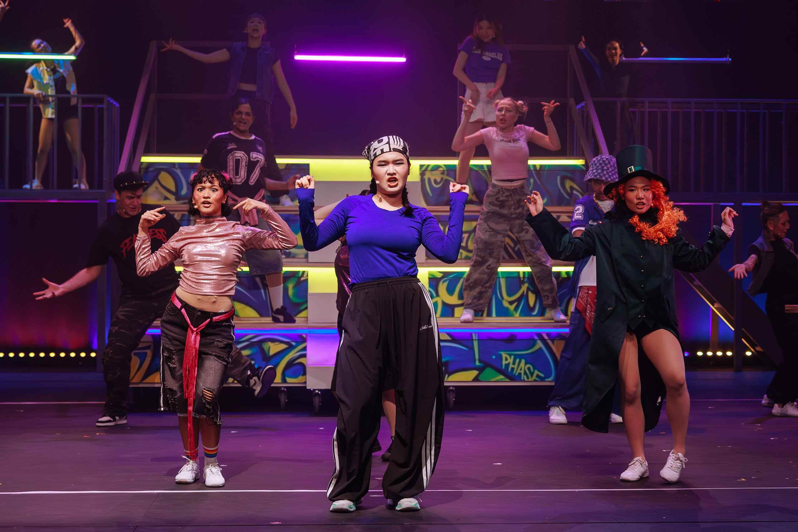 Sabrina Wong (centre, front) as La Cienega in “Bring It On: The Musical” at her graduation show. Photo: Handout