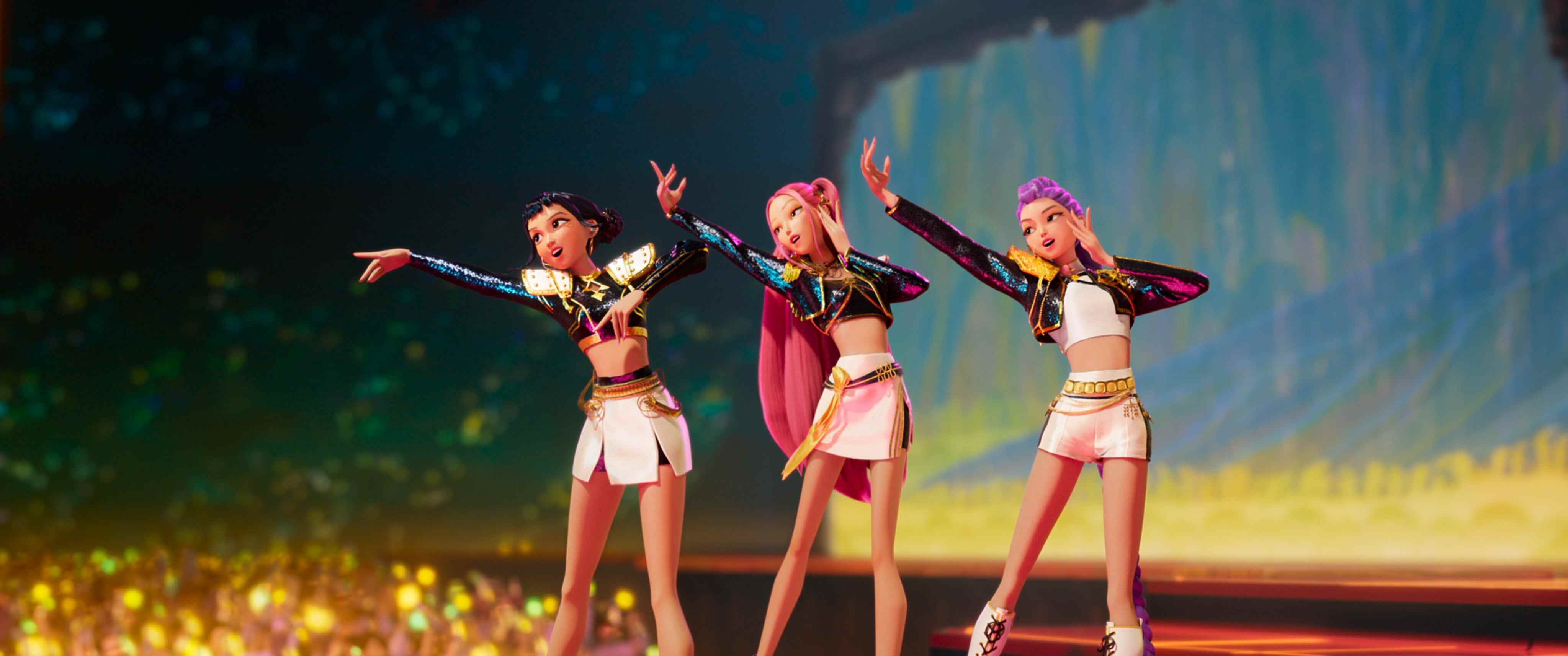 When they aren’t selling out stadiums, KPop superstars Rumi, Mira and Zoey use their secret identities as demon hunters to protect their fans from an ever-present supernatural threat. Photo: Netflix