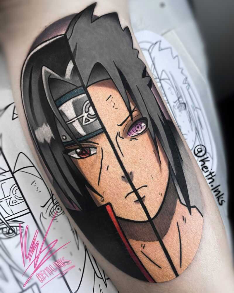 A tattoo of Itachi Uchiha and Sasuke Uchiha, siblings in the ‘Naruto’ manga series. Photo: @Keith.Inks / Instagram