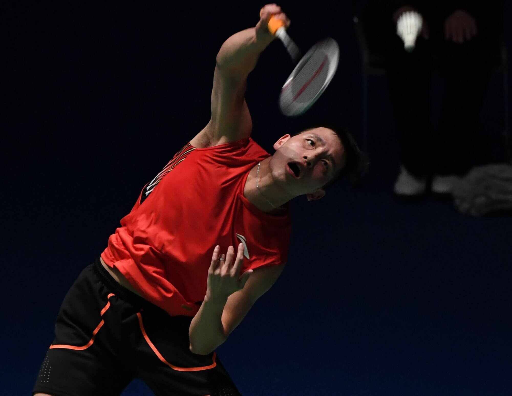 Vincent Wong Wing-ki hits a return towards India’s Srikanth Kidambi during their men’s second round match at the Japan Open Badminton Championships in Tokyo in September 2018. Photo: AFP