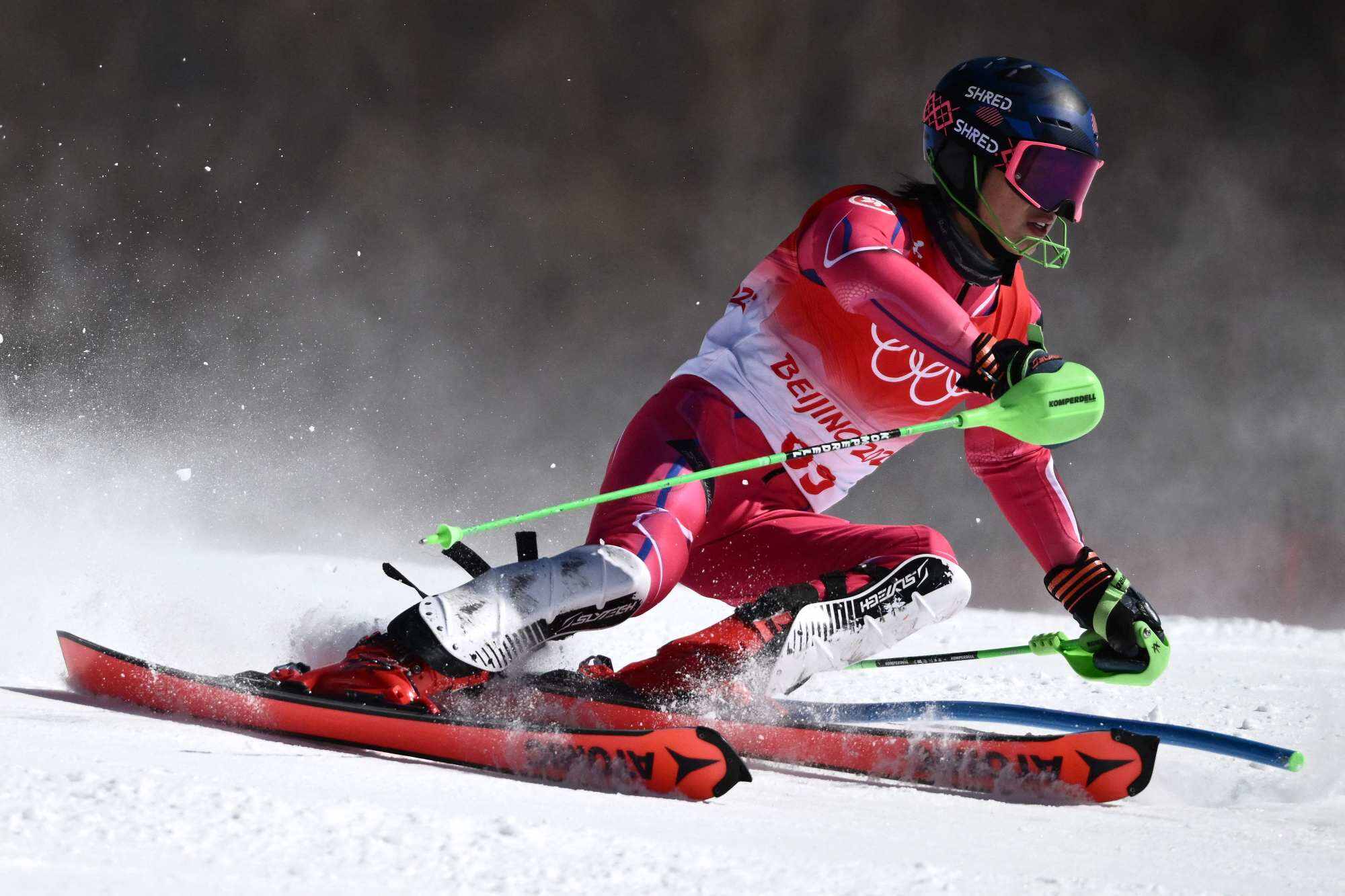 Adrian Yung competes in the first run of the men’s slalom during the Beijing 2022 Winter Olympic Games. Photo: AFP