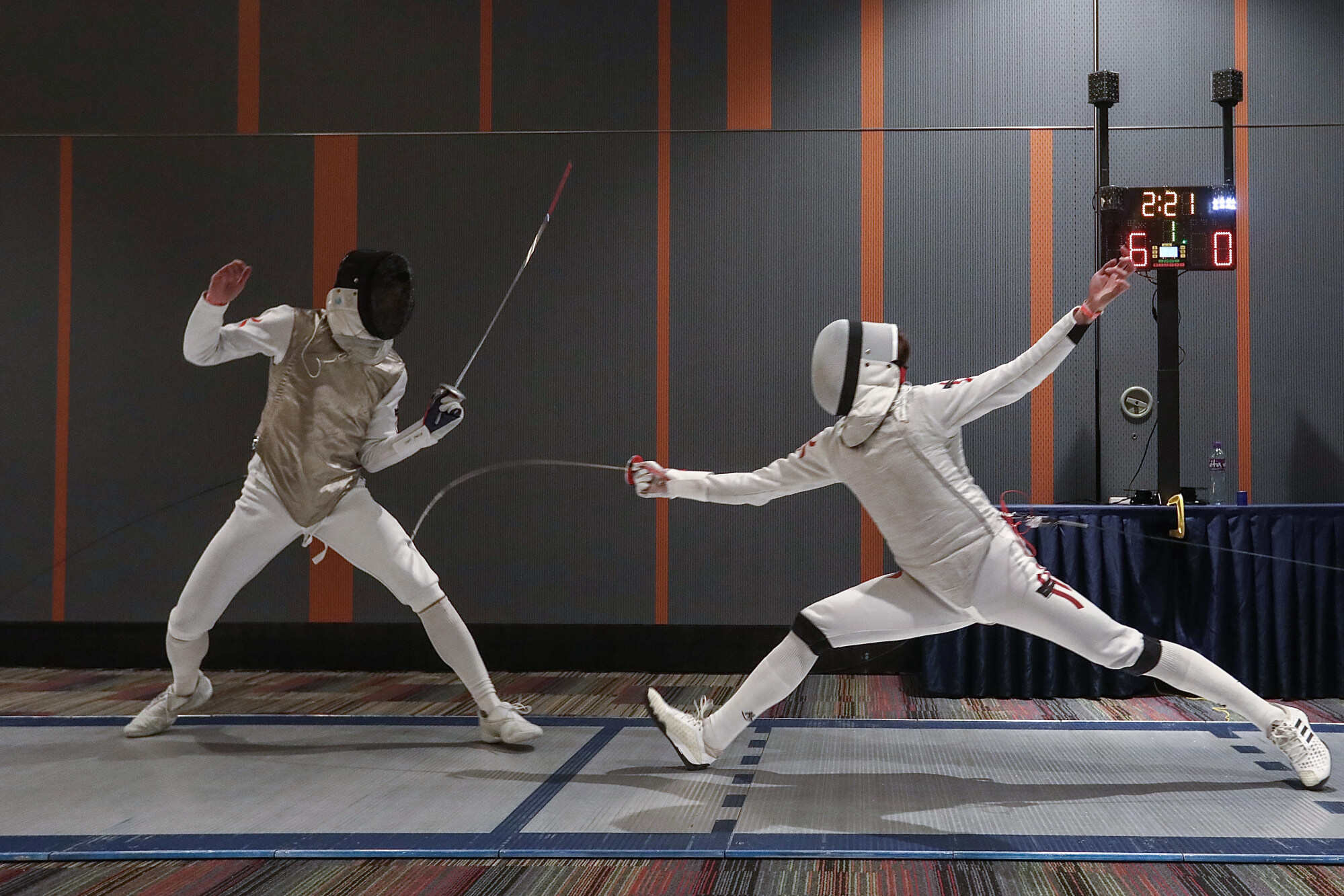 The Final of the Men’s Foil between Ryan Choi Chun-yin (L) and Edgar Cheung Ka-long (R, winner) at Hong Kong Science Park in Sha Tin in December 2021. Cheung beat Choi 15-12 in the final of the Challenge Cup Championships. Photo: Jonathan Wong