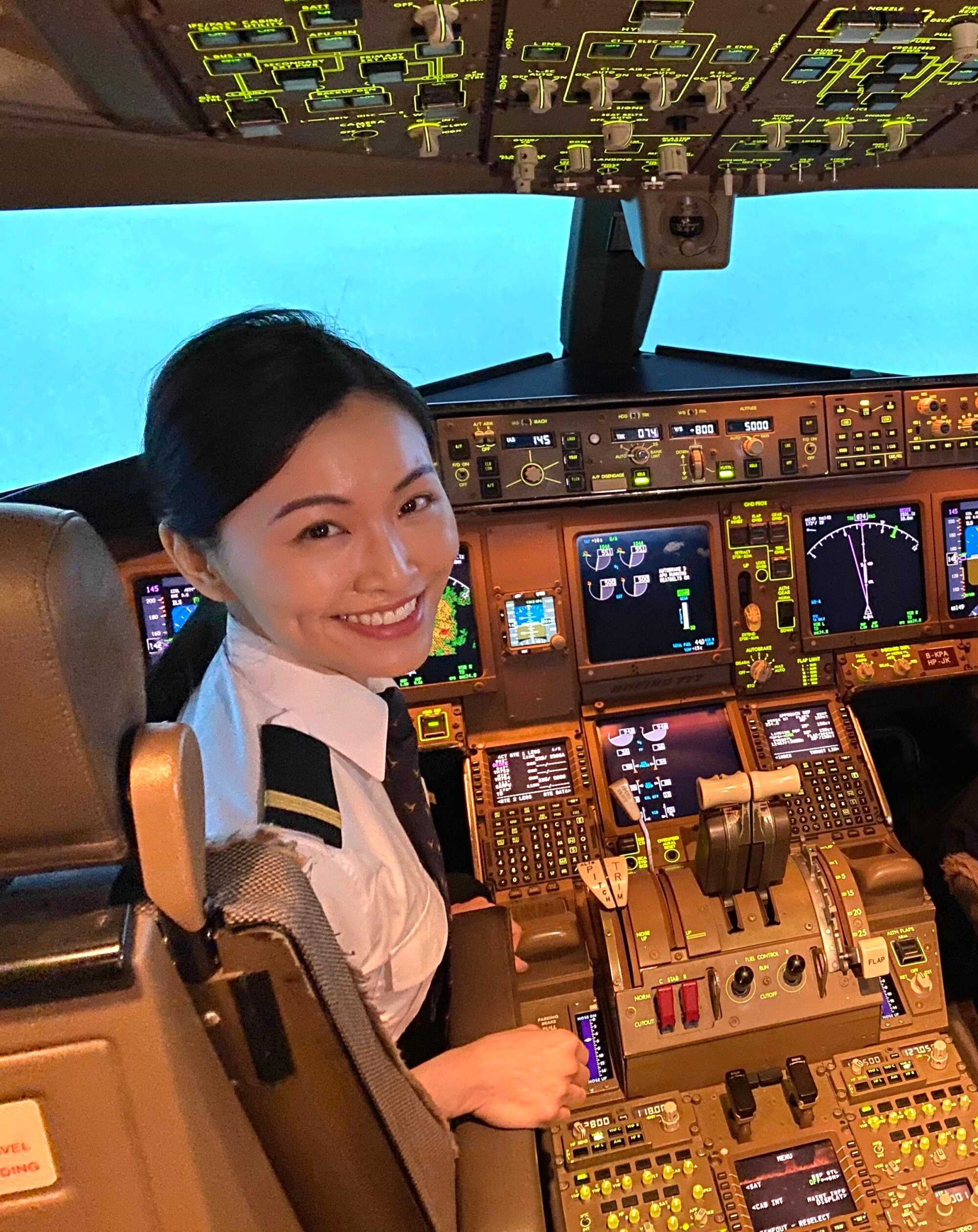 Christina Ho at a flying simulation training. Photo: Handout
