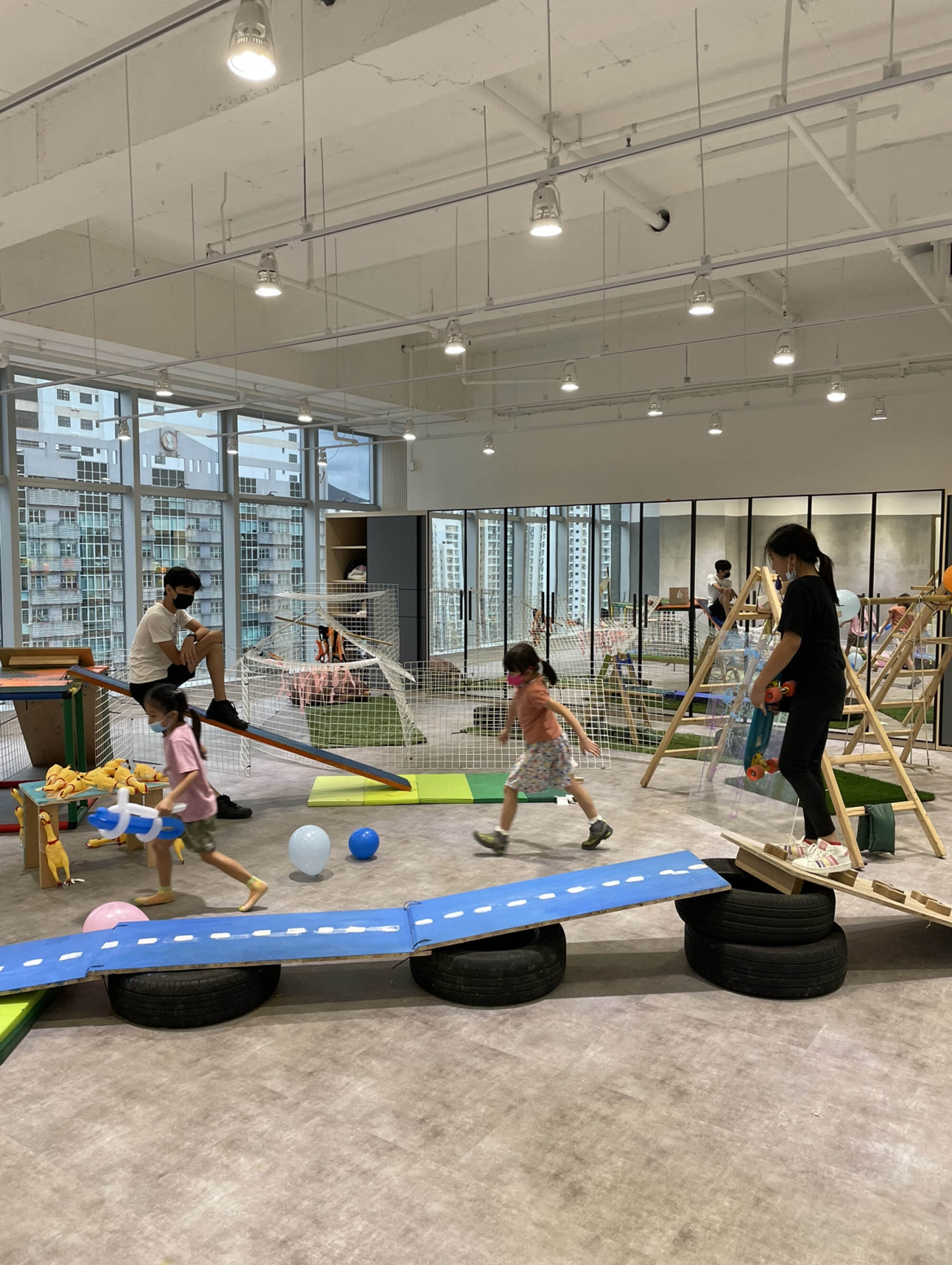 For the play structure of their dreams, 10 children created a squeaky chicken chair, a blue skateboard ramp, a ropes course and more. Photo: Handout