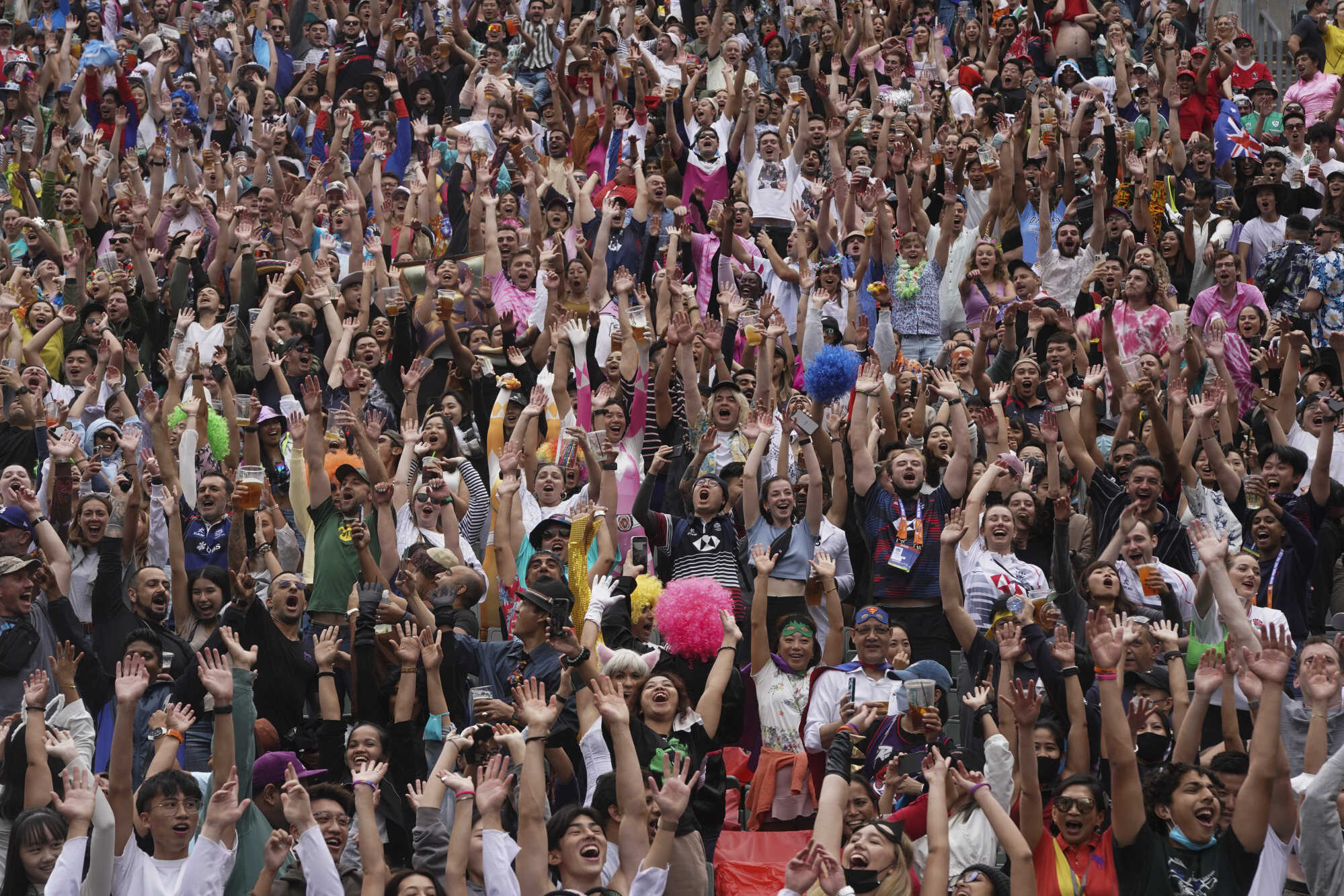 Spectators cheer during the Hong Kong Sevens rugby tournament in Hong Kong. Photo: AP