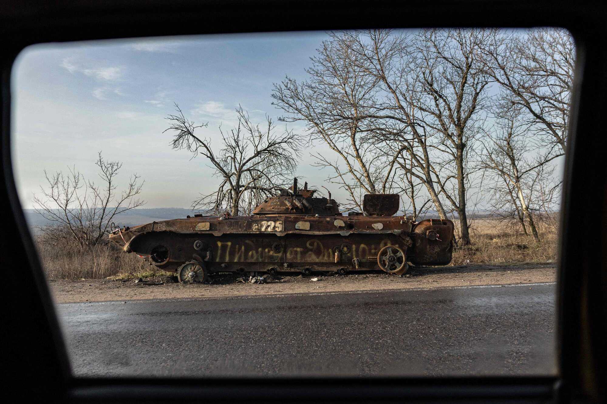 A destroyed Russian BMP infantry fighting vehicle in the Donetsk region, eastern Ukraine on January 2, 2023. Photo: Agence France-Presse