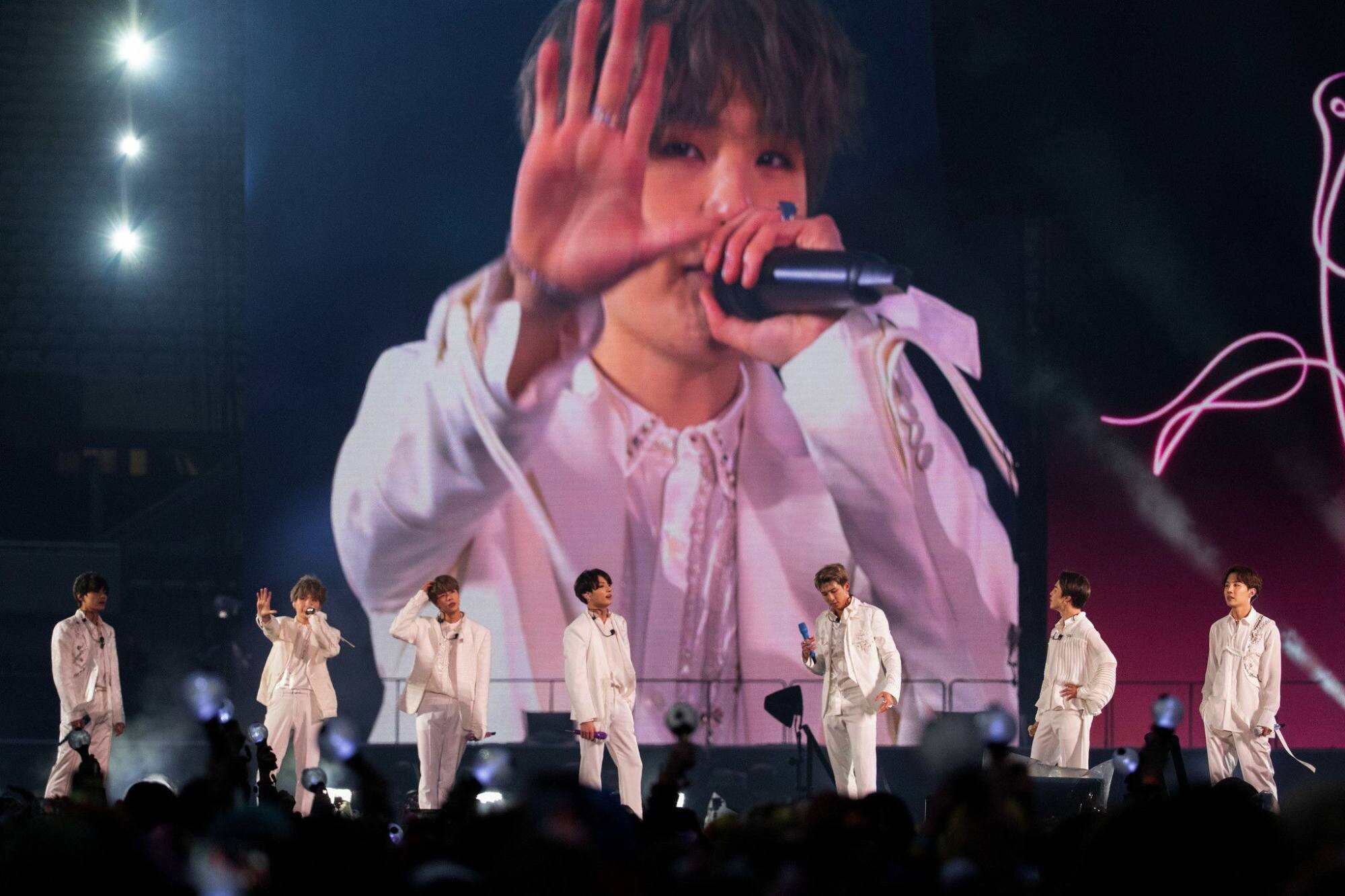 Jin, V, Suga, Jungkook, RM, Jimin and J-Hope announced a hiatus last year. Photo: Tribune News Service via Getty Images