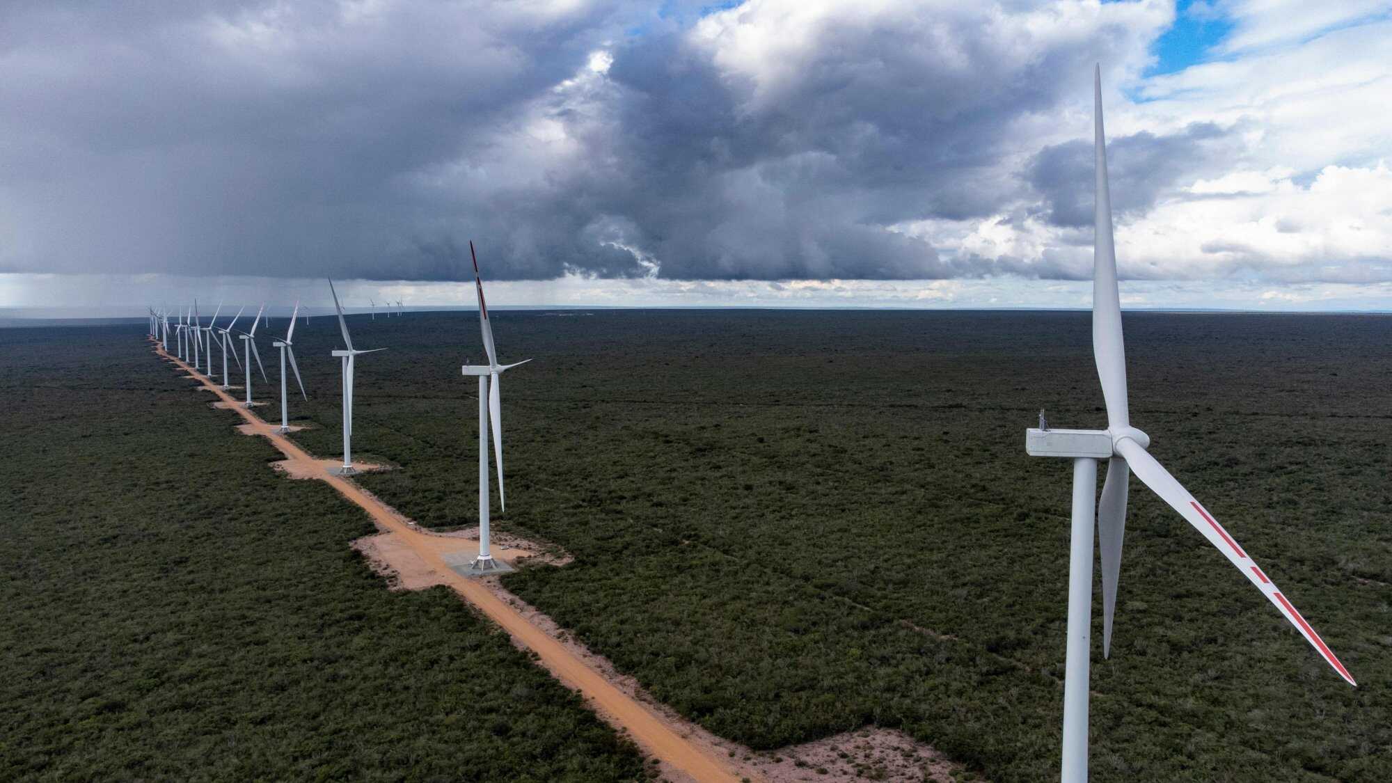 An aerial view of the Canudos Wind Energy Complex in Canudos, Bahia state, Brazil, taken on May 5, 2023. Photo: AFP