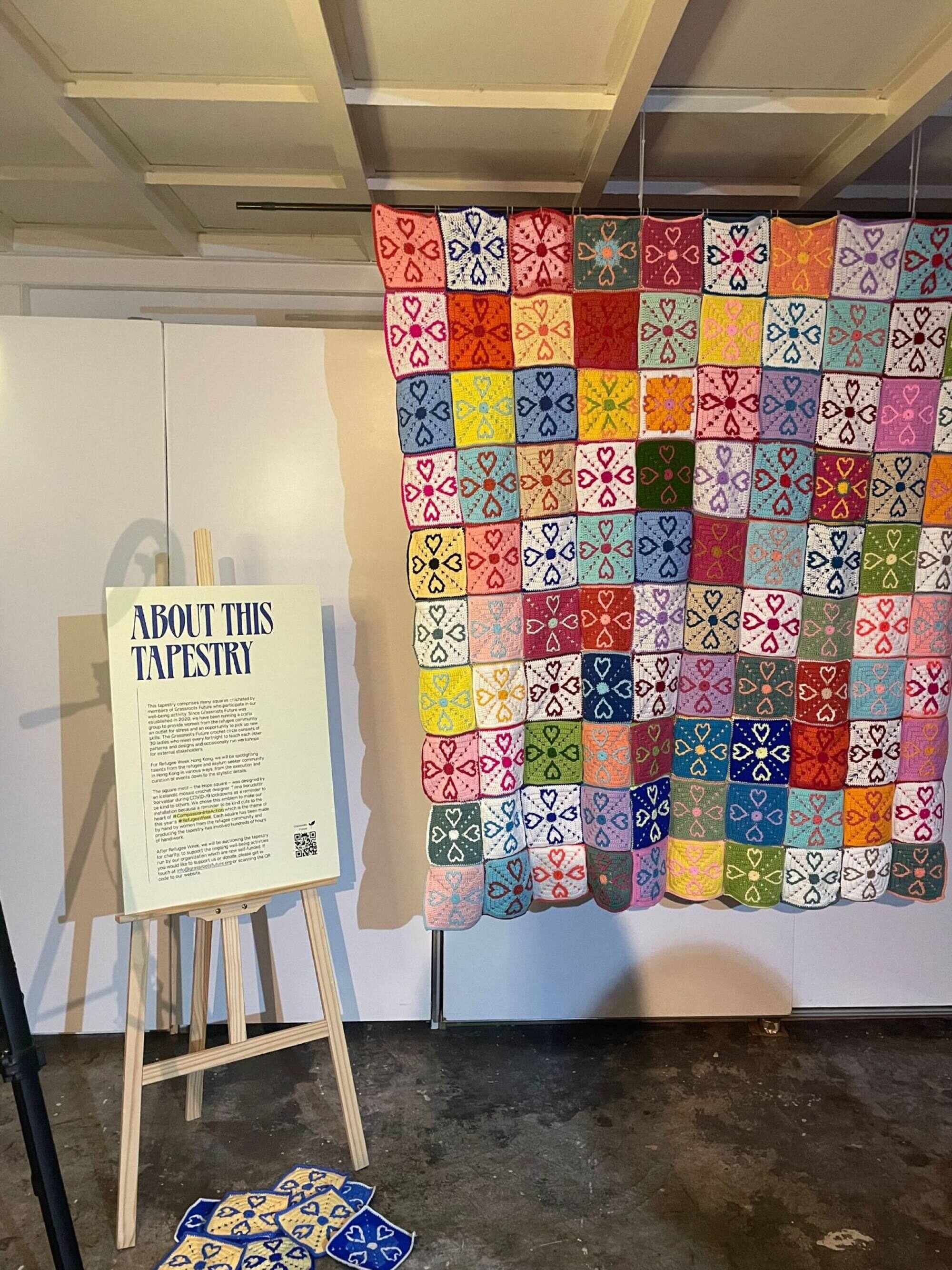 A tapestry made by asylum seeker women in Grassroots Future’s well-being programme, a crafts group run by the organisation that provides women an outlet for stress and a chance to pick up new skills. Photo: Grassroots Future