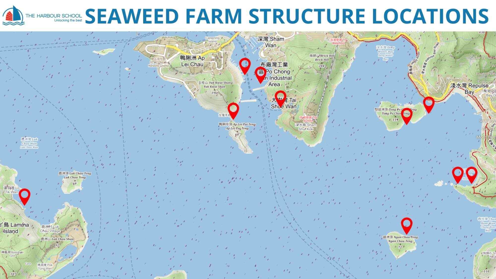 The 10 seaweed farm structures have been placed in different places across Hong Kong’s waters. Photo: Handout