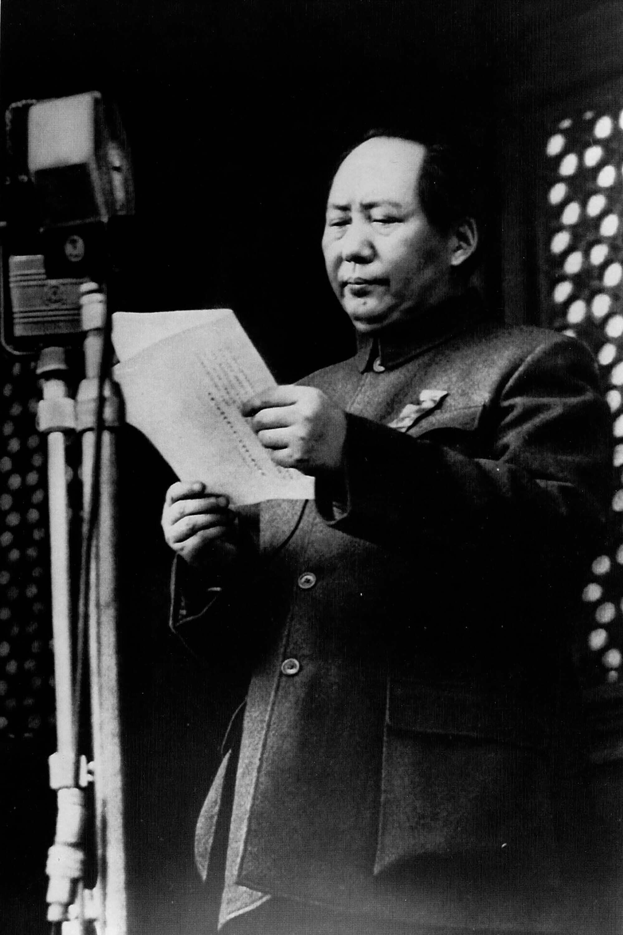 In this photo from October 1, 1949, Mao Zedong stands in Beijing, declaring a new China. Photo: AP