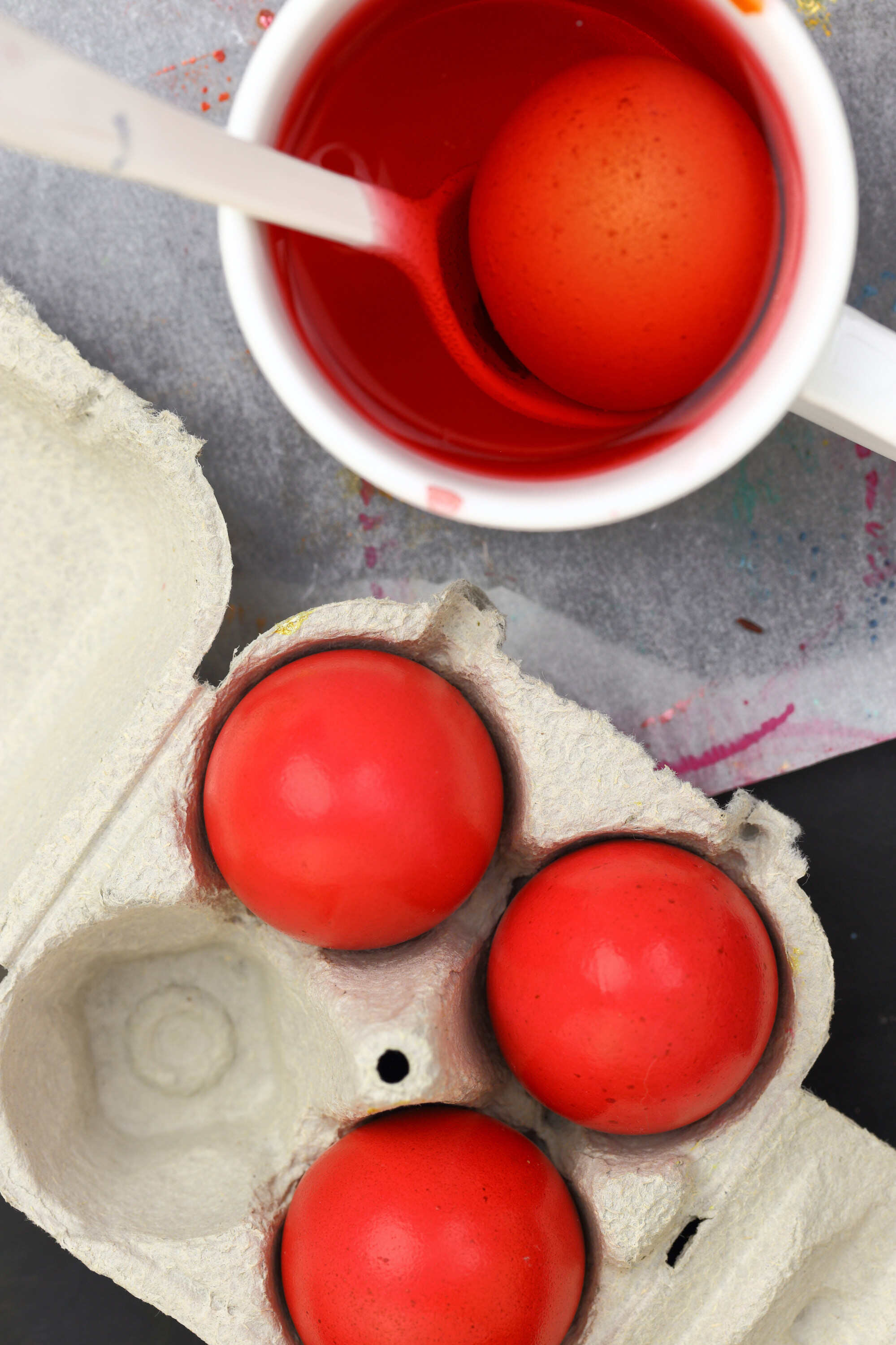Vinegar helps the colour stick to the eggshells. Photo: Shutterstock