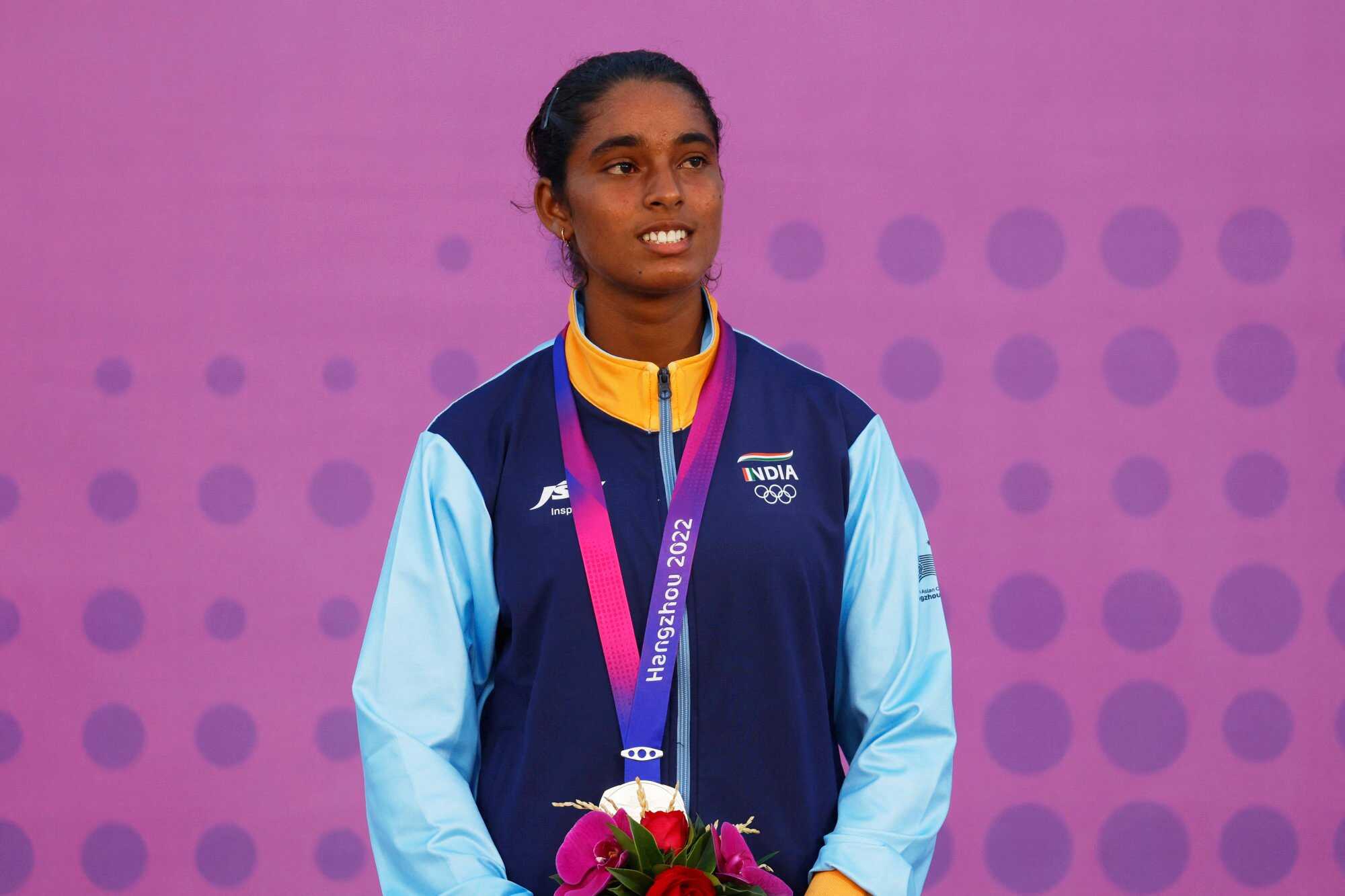 India’s Neha Thakur secured a silver in the Girl’s Dinghy ILCA 4. Photo: Reuters