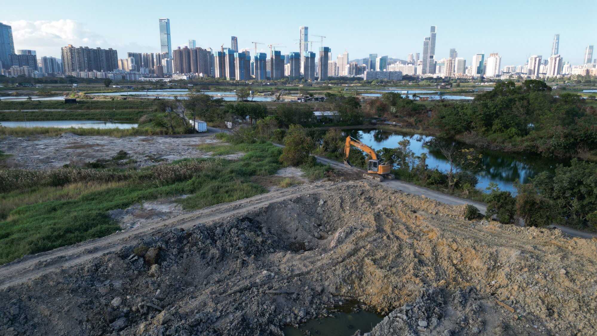 The fish ponds to the west of Lok Ma Chau Loop have suffered the most damage. Photo: Dickson Lee