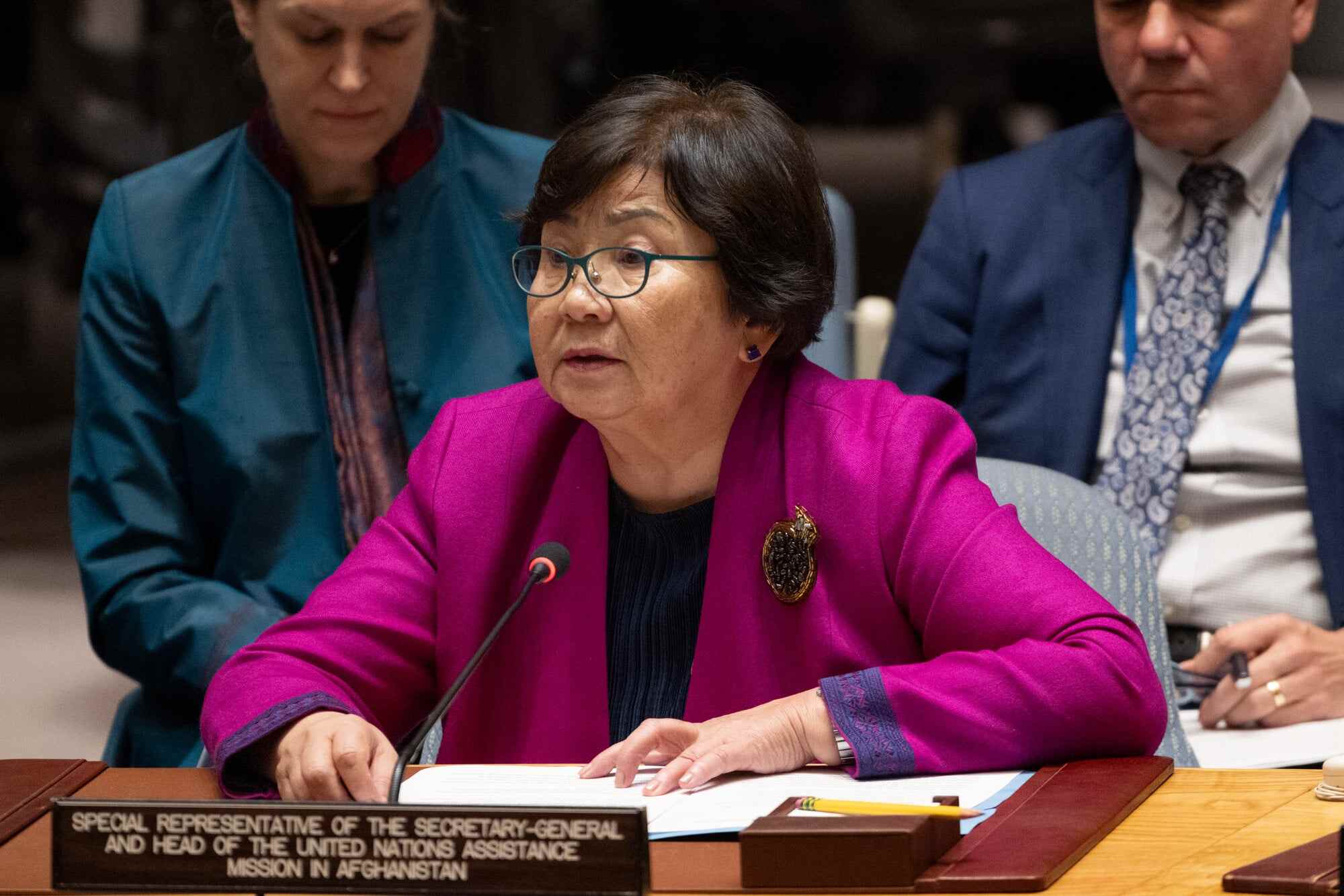 Roza Otunbayev, head of the UN political mission in Afghanistan, speaks at a Security Council meeting at the UN headquarters in New York last week. Photo: Xinhua
