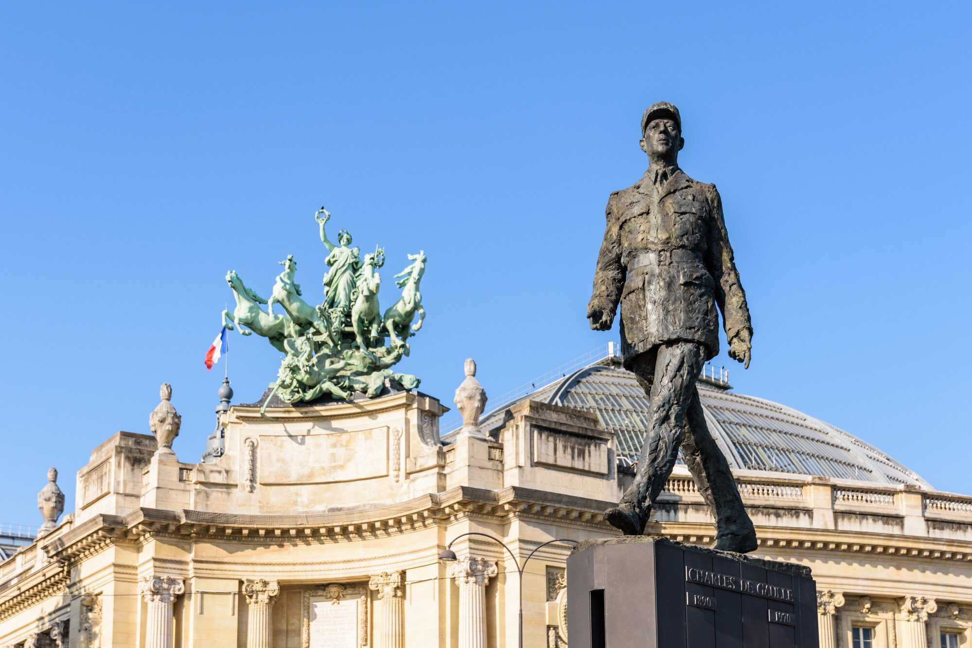 A statue of Charles de Gaulle, the former president of France, who led its military against German forces in WWII. Photo: Shutterstock