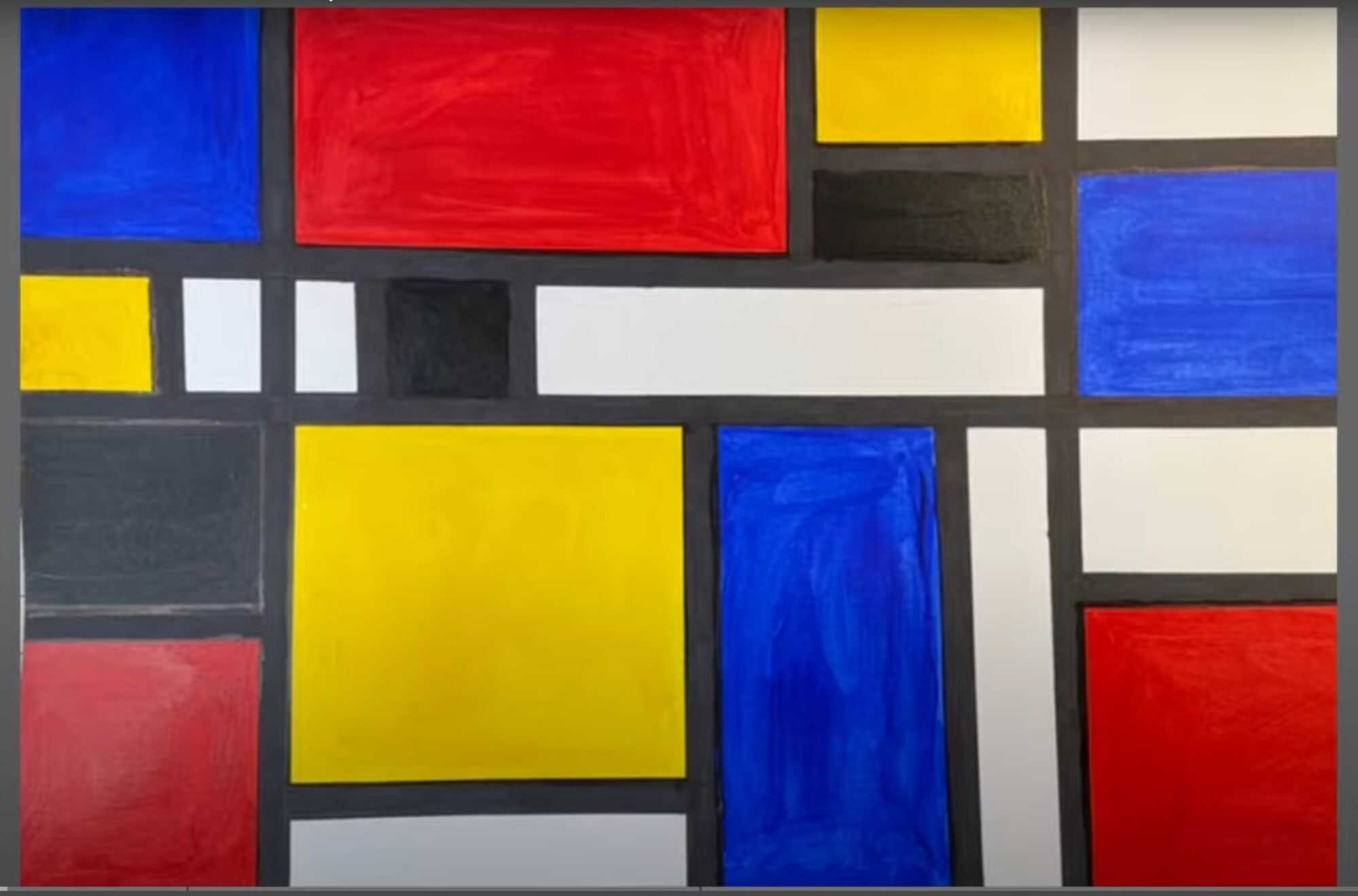 You can make your own Piet Mondrian-style piece at home. Photo: YouTube/Rainbow Parrot Art