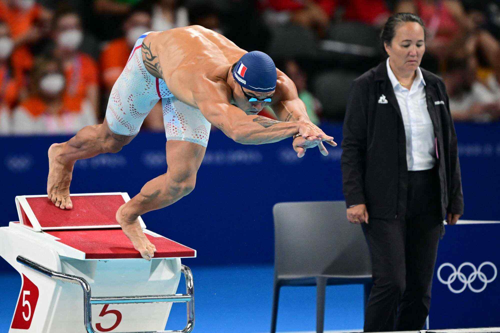 France’s Florent Manaudou competes in a semifinal of the men’s 50m freestyle swimming event during the Paris 2024 Olympics on August 1, 2024. Photo: AFP