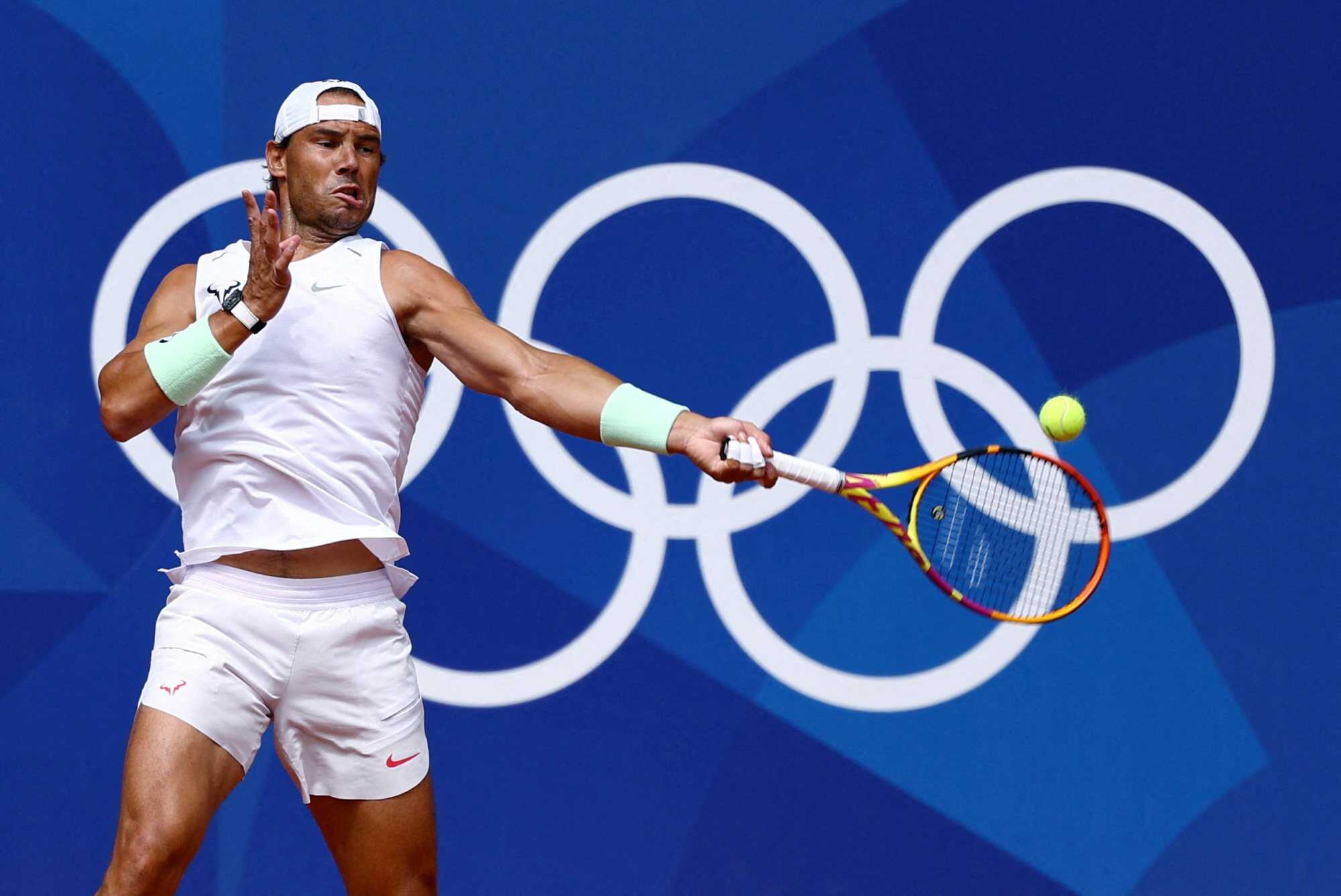 Rafael Nadal during training on July 23, 2024. Photo: Reuters