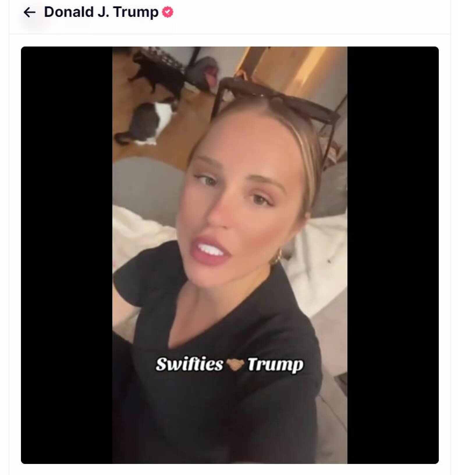 A still from a video shared on Trump’s social media platform Truth Social claiming Taylor Swift fans support the former US president. Photo: truthsocial/realDonaldTrump