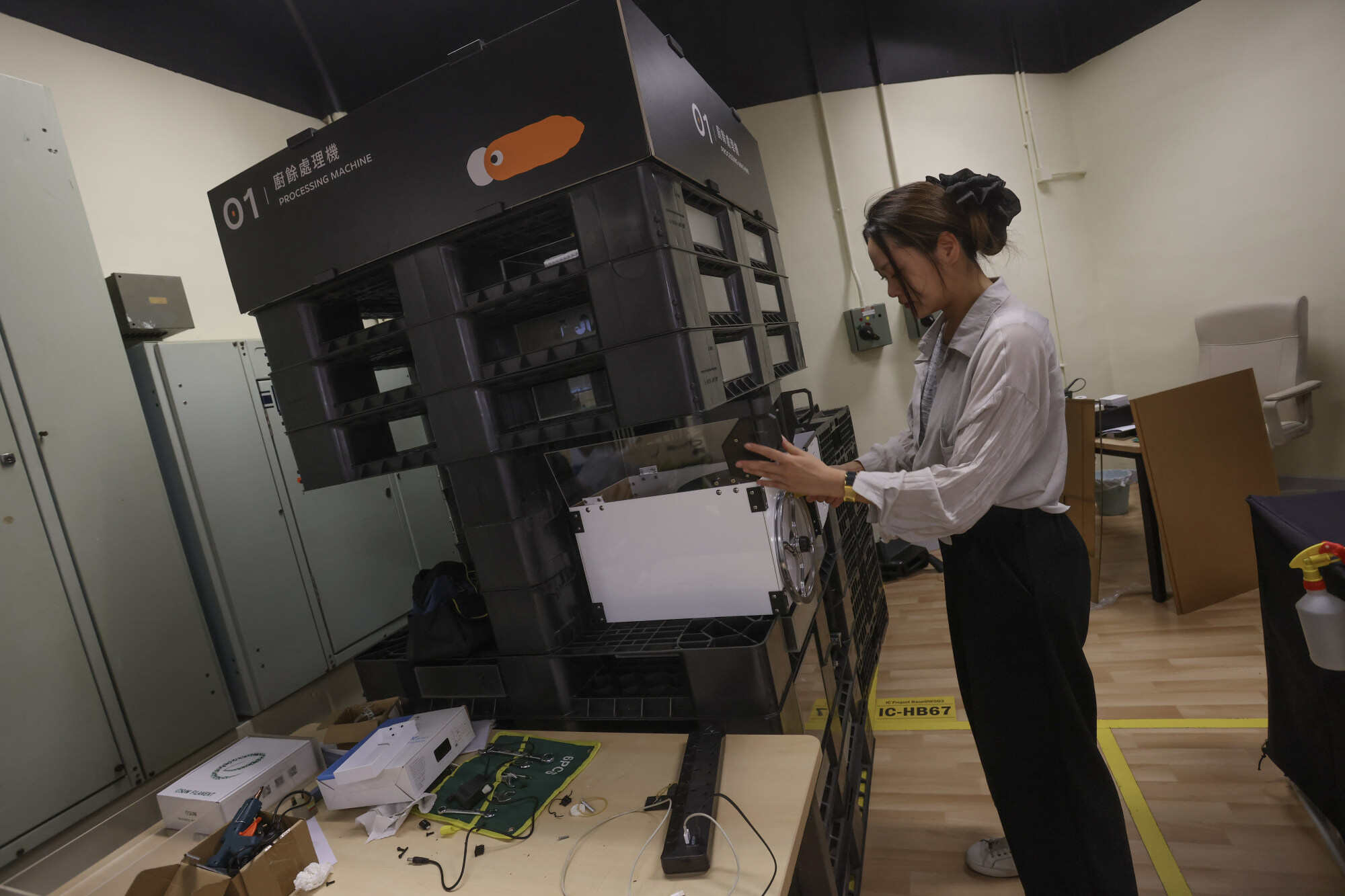 Japjap’s recycling station is made with upcycled pallets. Photo: Jonathan Wong