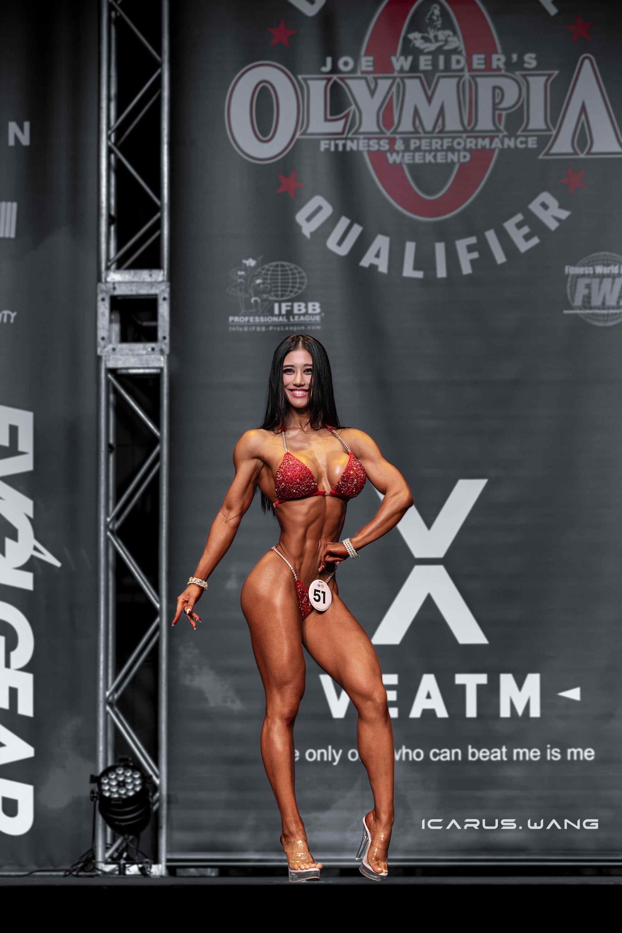 Amanda Lam on stage at a bodybuilding competition. Photo: Handout