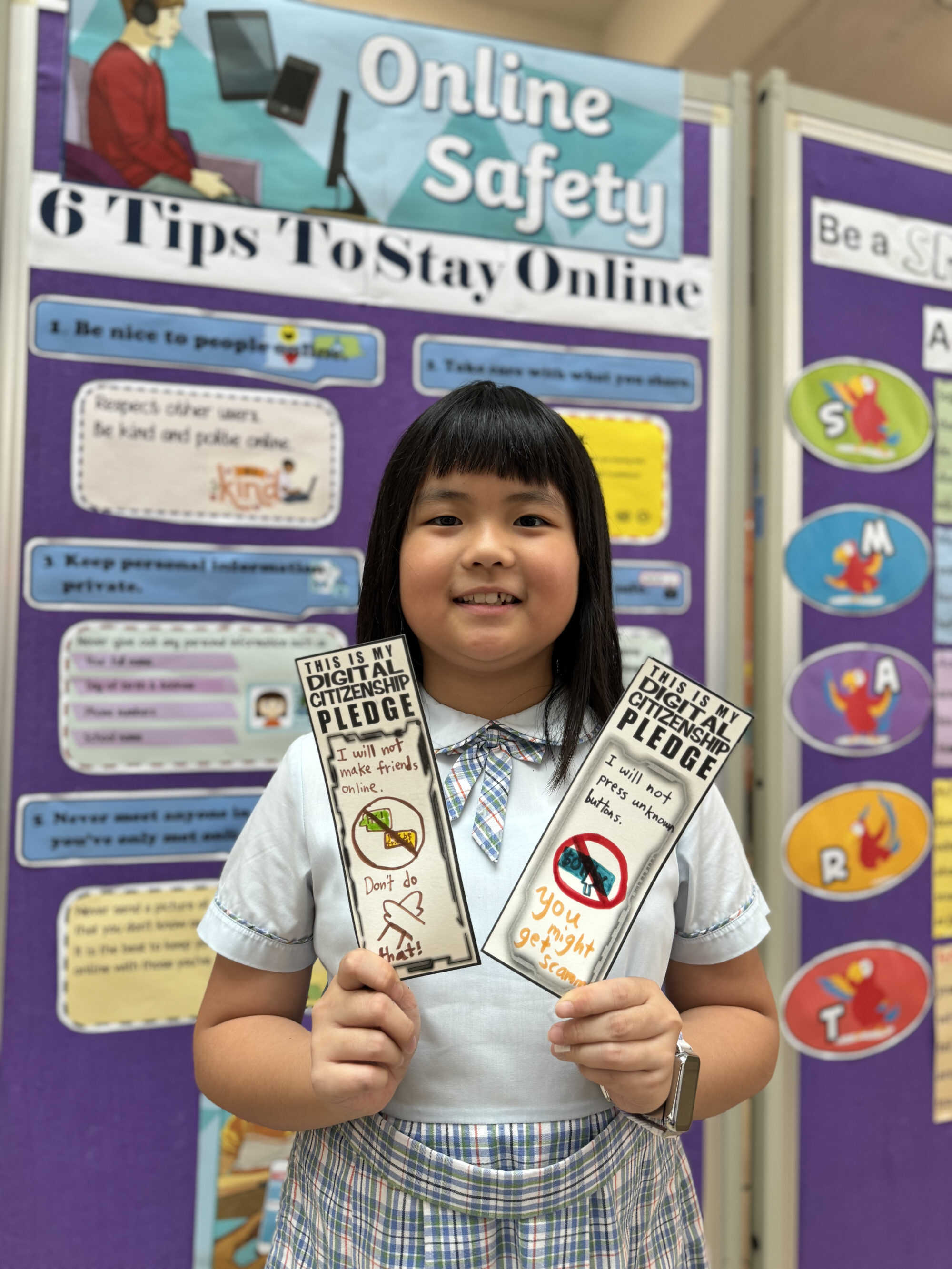 Pupils had the chance to design special bookmarks with their digital citizenship superheroes. Photo: Handout