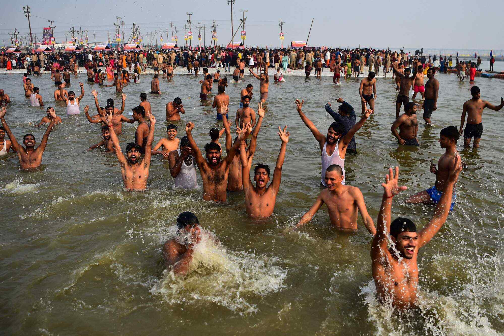 Hindu devotees take a holy dip during the Makar Sankranti festival. Photo: AFP