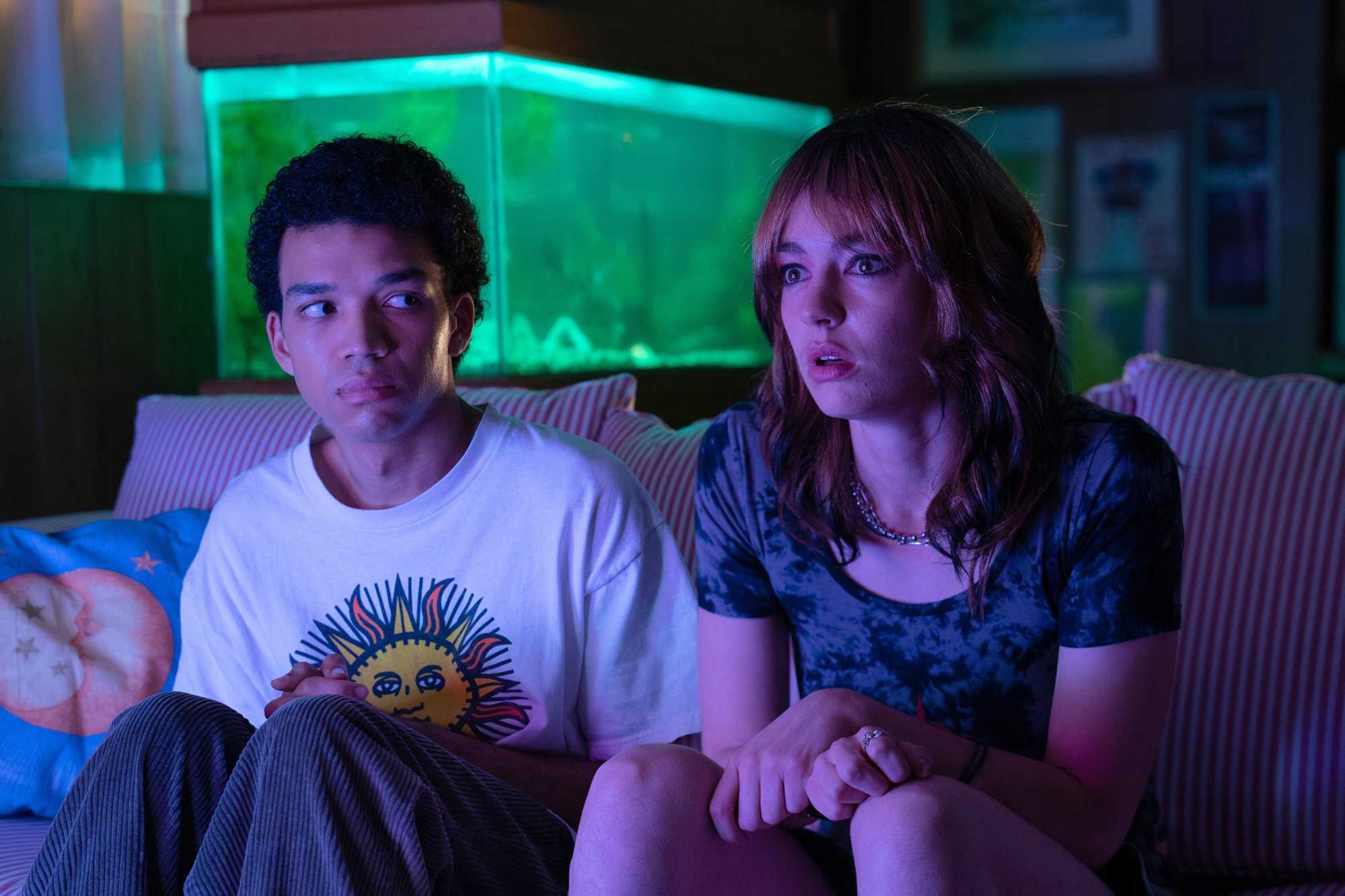 Justice Smith (left) and Brigette Lundy-Paine in “I Saw the TV Glow”. Photo: A24/TNS