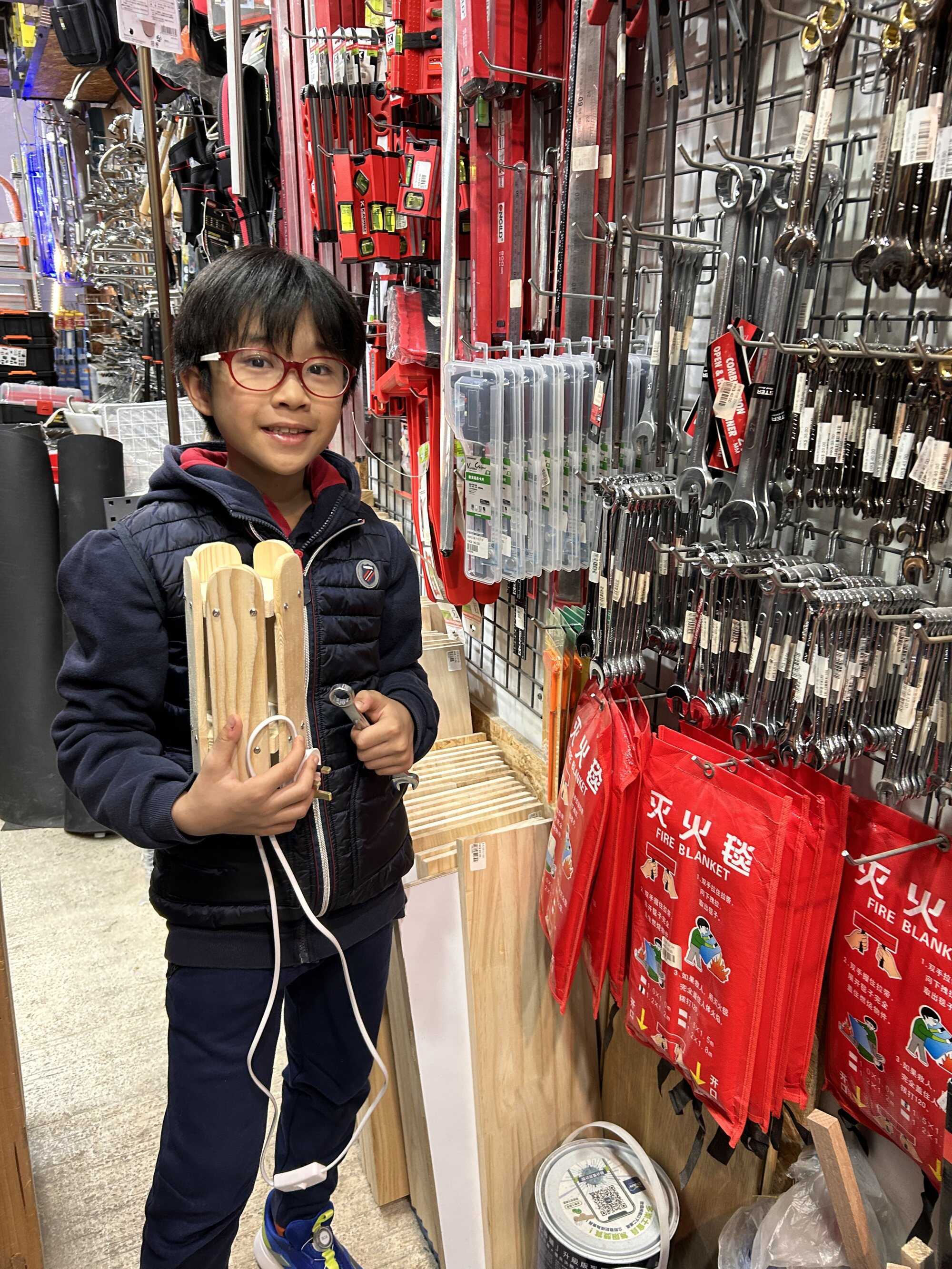 Gabriel Ling made an eco-friendly lamp at school. Photo: Handout
